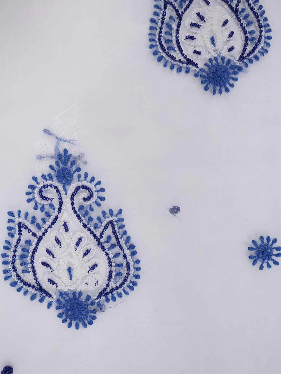 Ada Hand Embroidered White Organza Lucknowi Chikankari Unstitched Kurta Dupatta Set With Pearl Work 01A230620