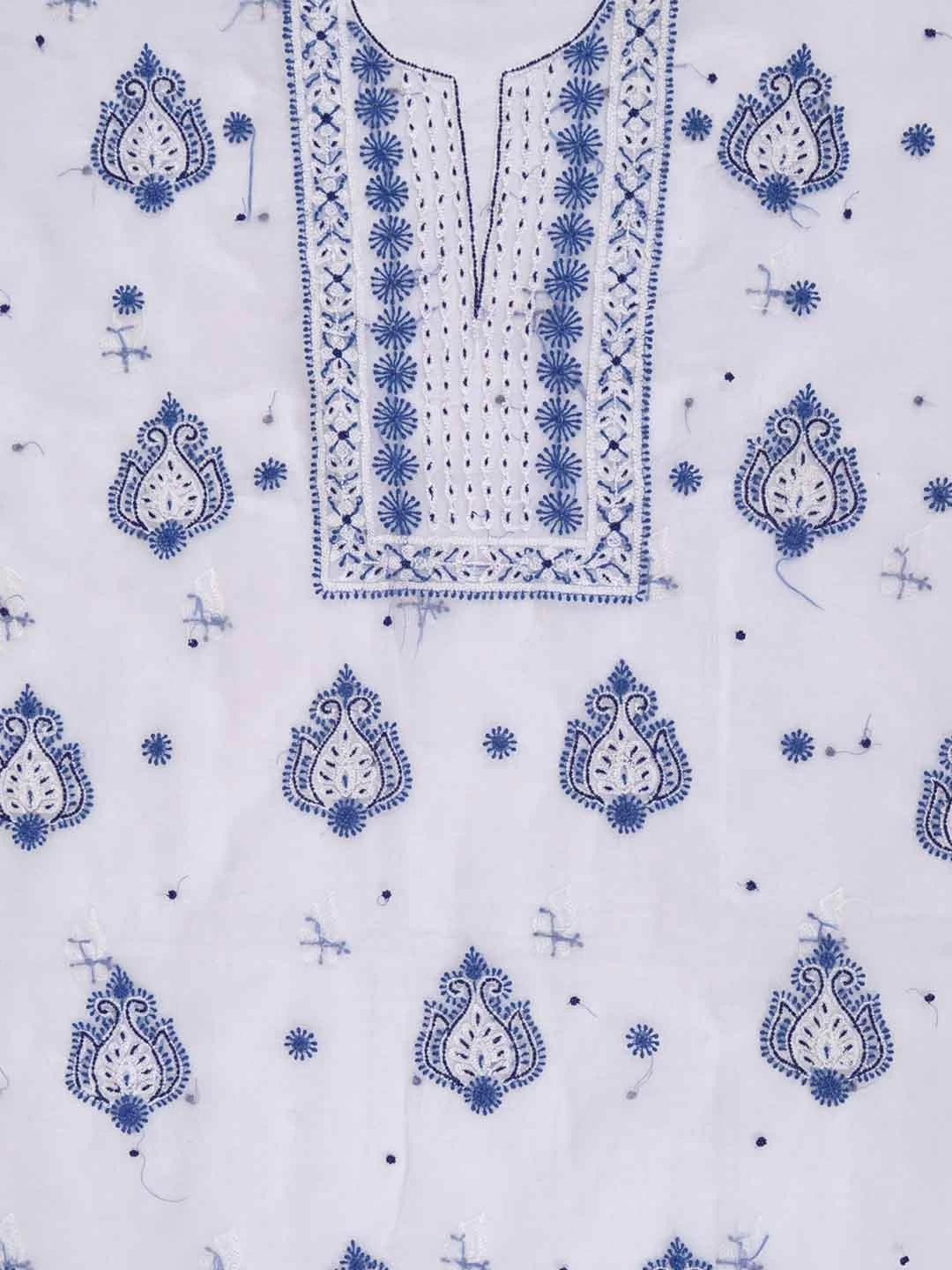 Ada Hand Embroidered White Organza Lucknowi Chikankari Unstitched Kurta Dupatta Set With Pearl Work 01A230620