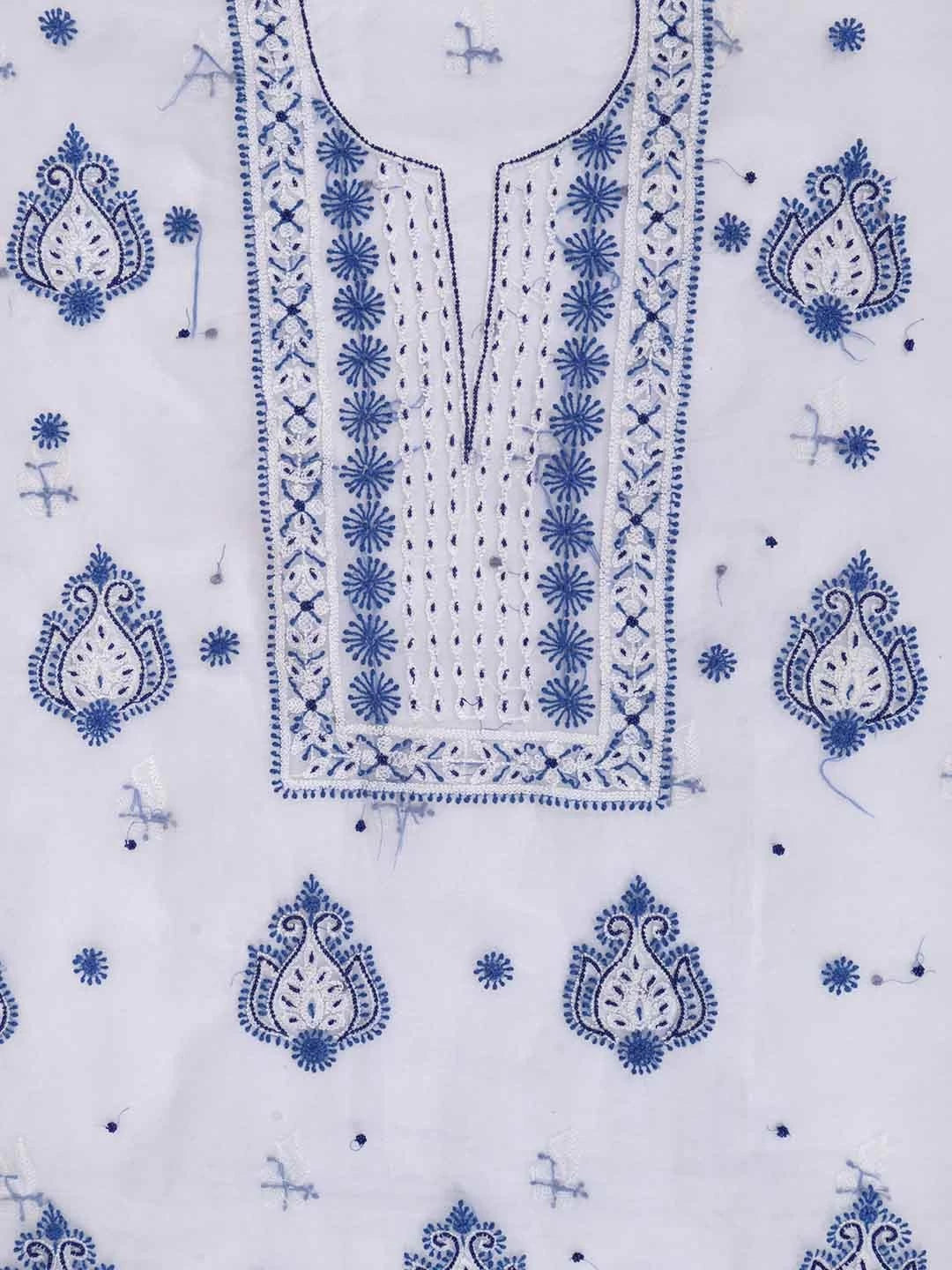 Ada Hand Embroidered White Organza Lucknowi Chikankari Unstitched Kurta Dupatta Set With Pearl Work 01A230620