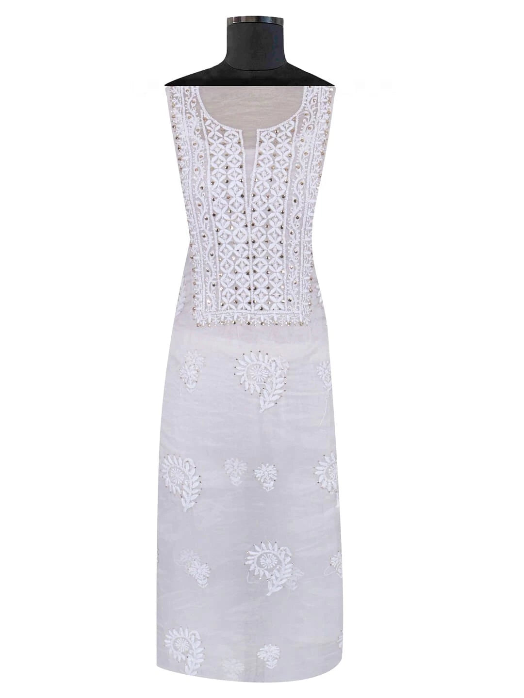 Ada Hand Embroidered White Organza Lucknowi Chikankari Unstitched Kurta Dupatta Set With Muqaish Work 01A226930