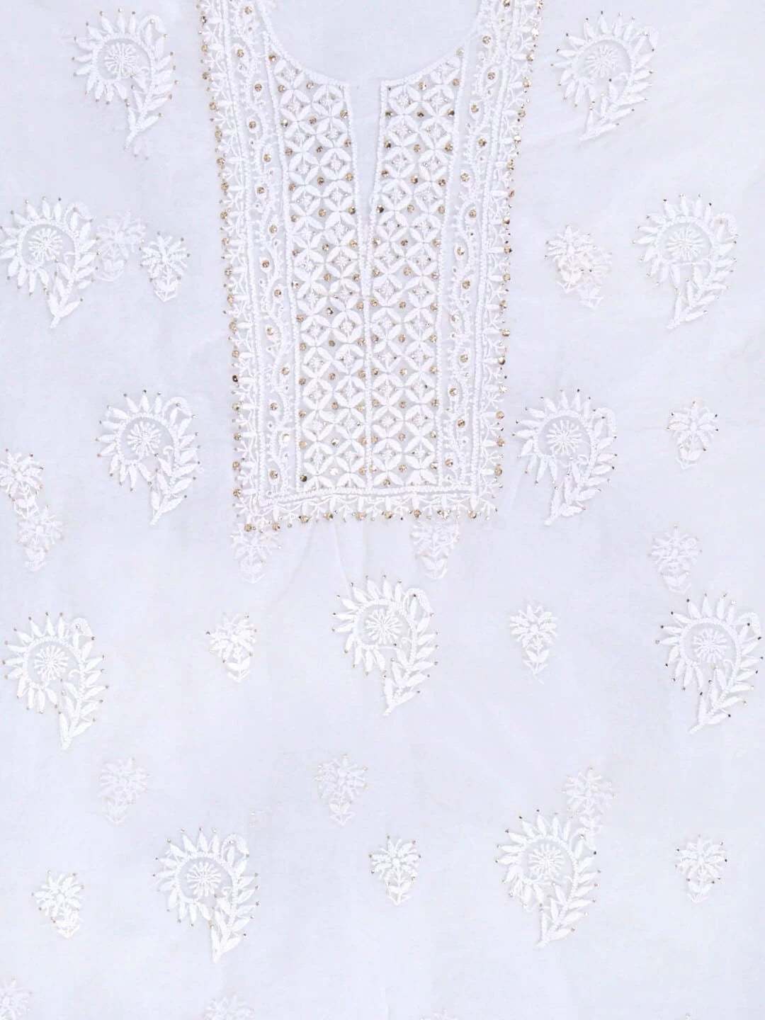 Ada Hand Embroidered White Organza Lucknowi Chikankari Unstitched Kurta Dupatta Set With Muqaish Work 01A226930