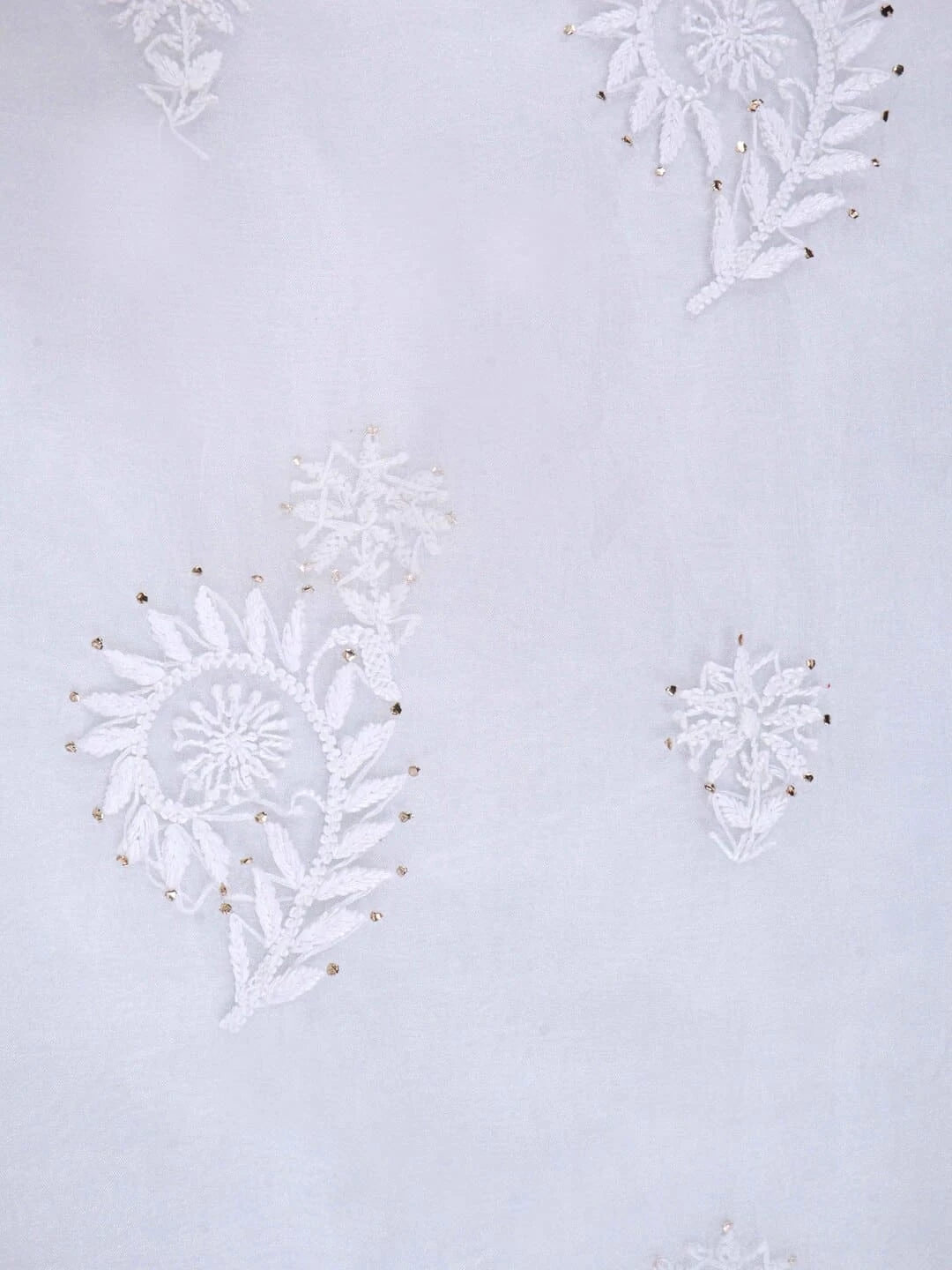 Ada Hand Embroidered White Organza Lucknowi Chikankari Unstitched Kurta Dupatta Set With Muqaish Work 01A226930