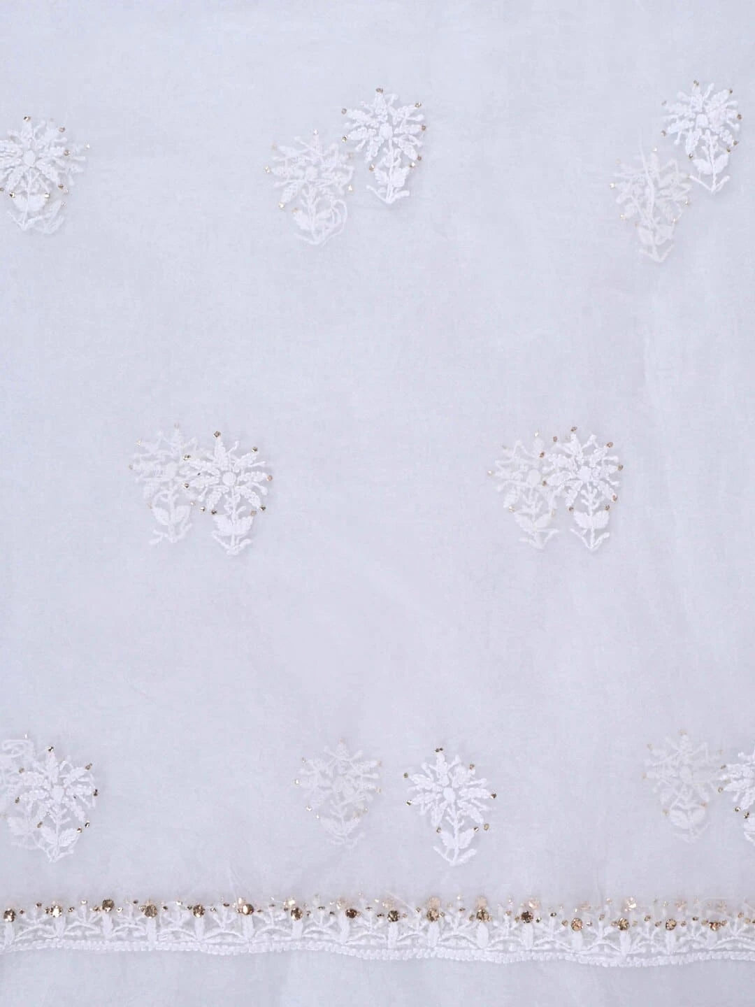 Ada Hand Embroidered White Organza Lucknowi Chikankari Unstitched Kurta Dupatta Set With Muqaish Work 01A226930