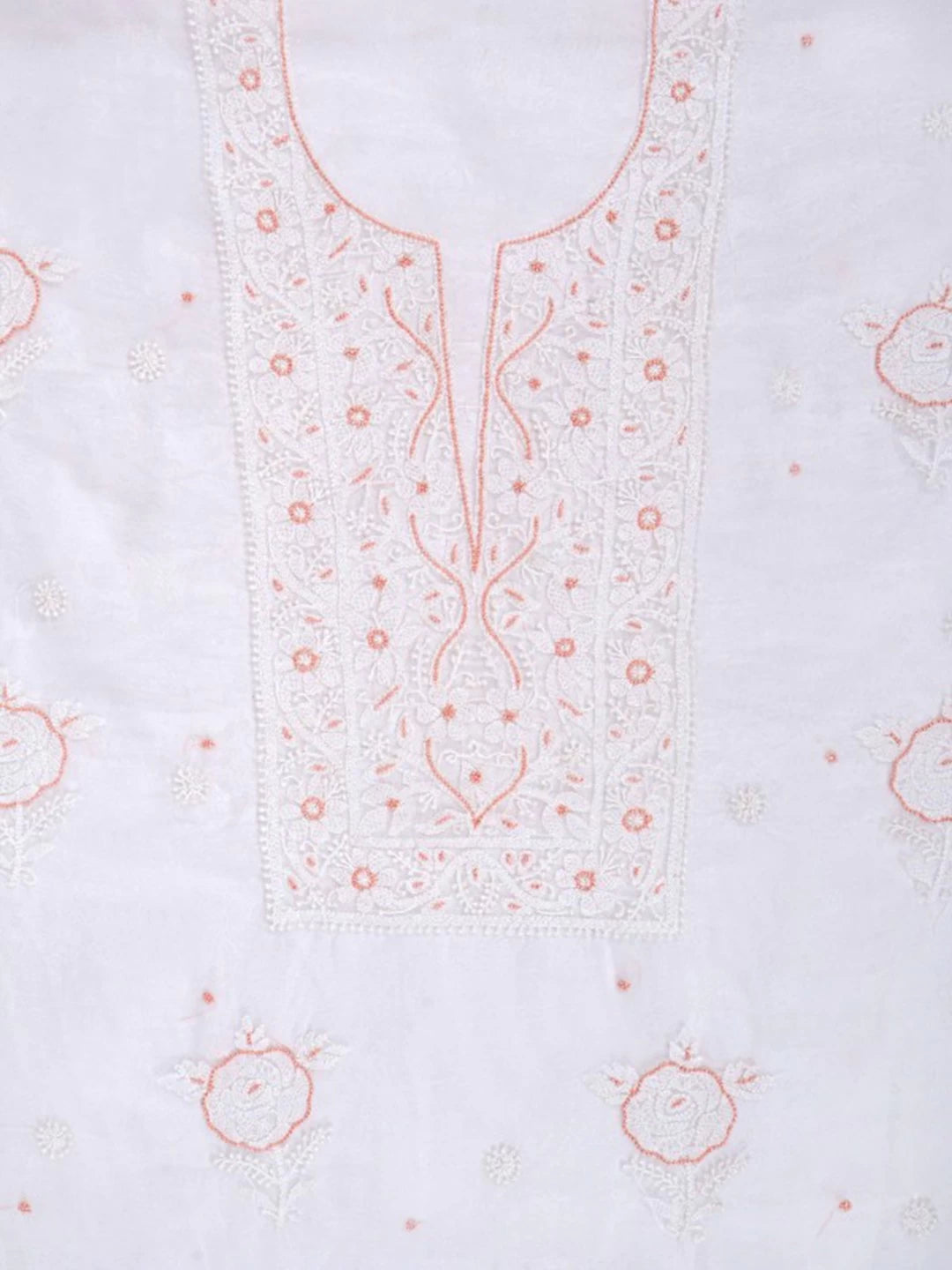 Ada Hand Embroidered White Organza Lucknowi Chikankari Unstitched Kurta Dupatta Set With Pearl Work 01A223554