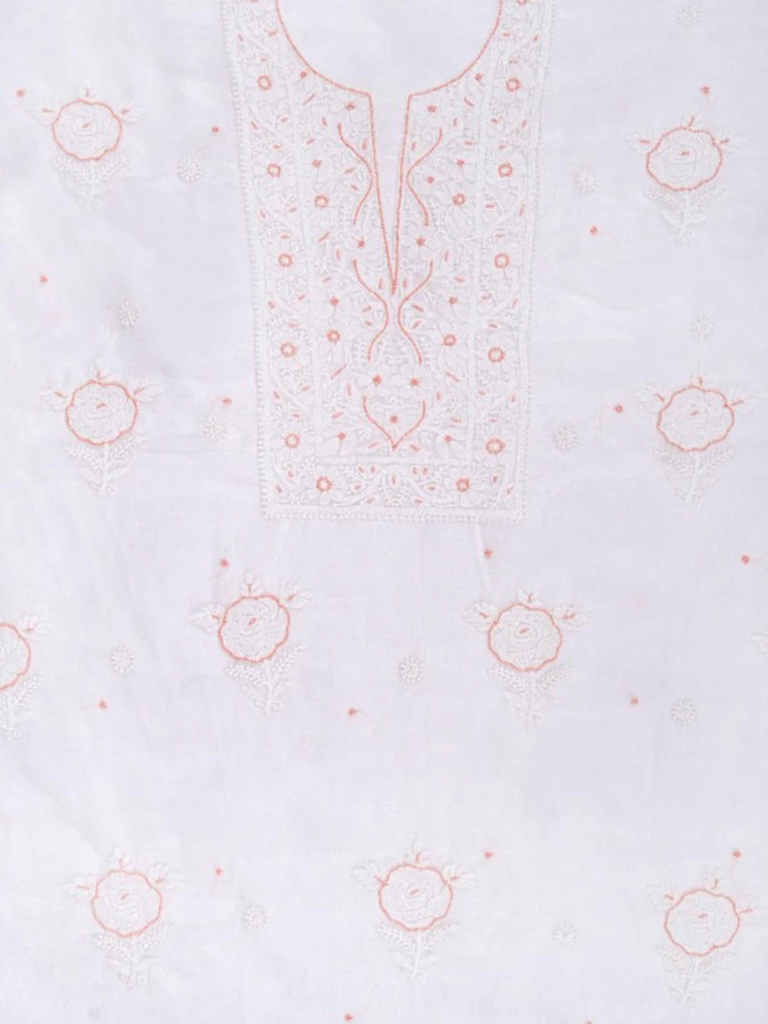Ada Hand Embroidered White Organza Lucknowi Chikankari Unstitched Kurta Dupatta Set With Pearl Work 01A223554
