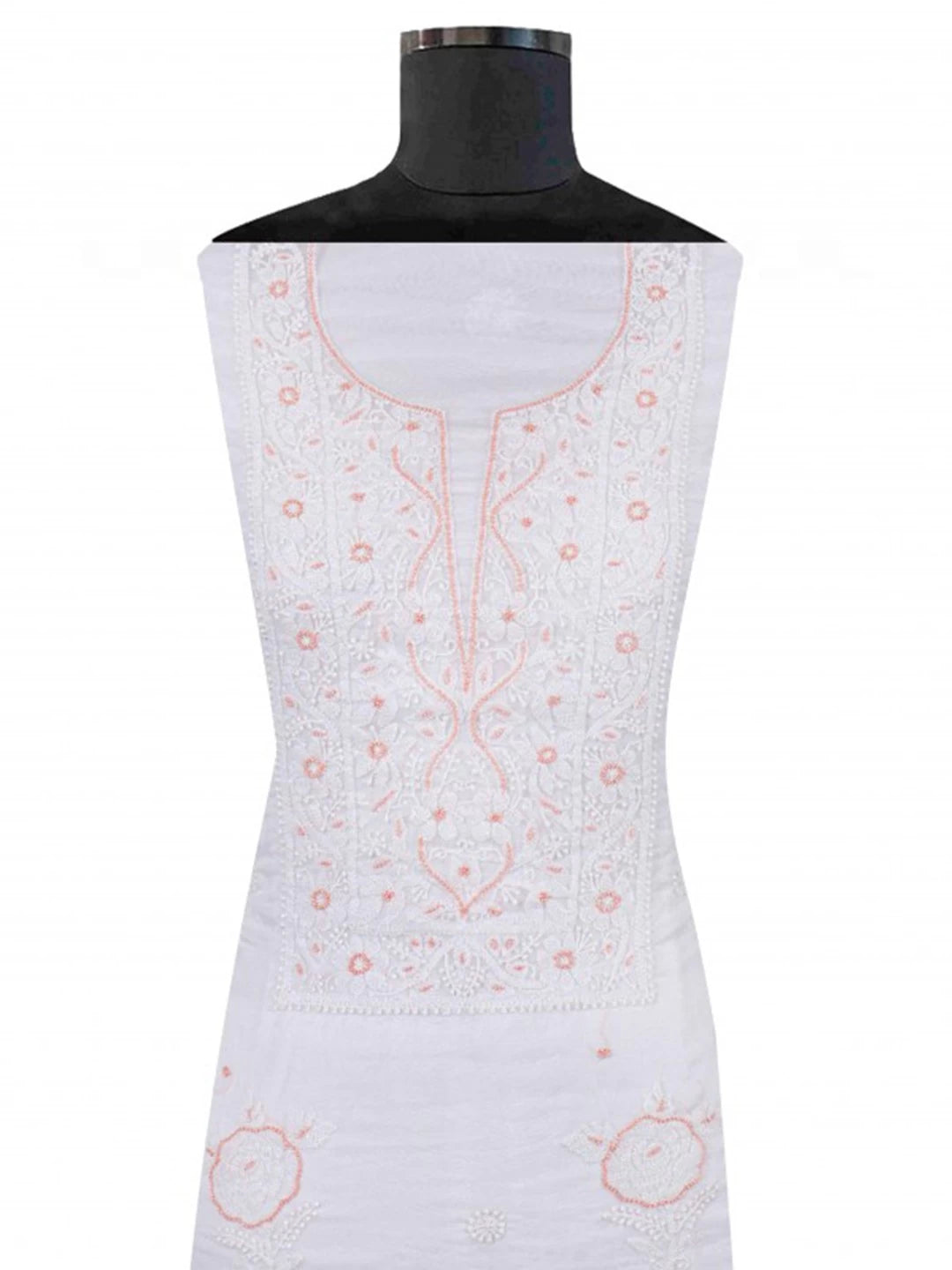 Ada Hand Embroidered White Organza Lucknowi Chikankari Unstitched Kurta Dupatta Set With Pearl Work 01A223554