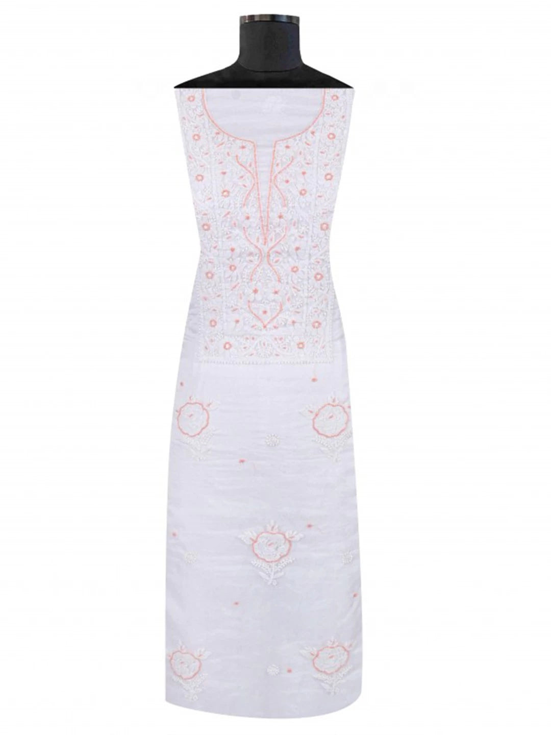 Ada Hand Embroidered White Organza Lucknowi Chikankari Unstitched Kurta Dupatta Set With Pearl Work 01A223554