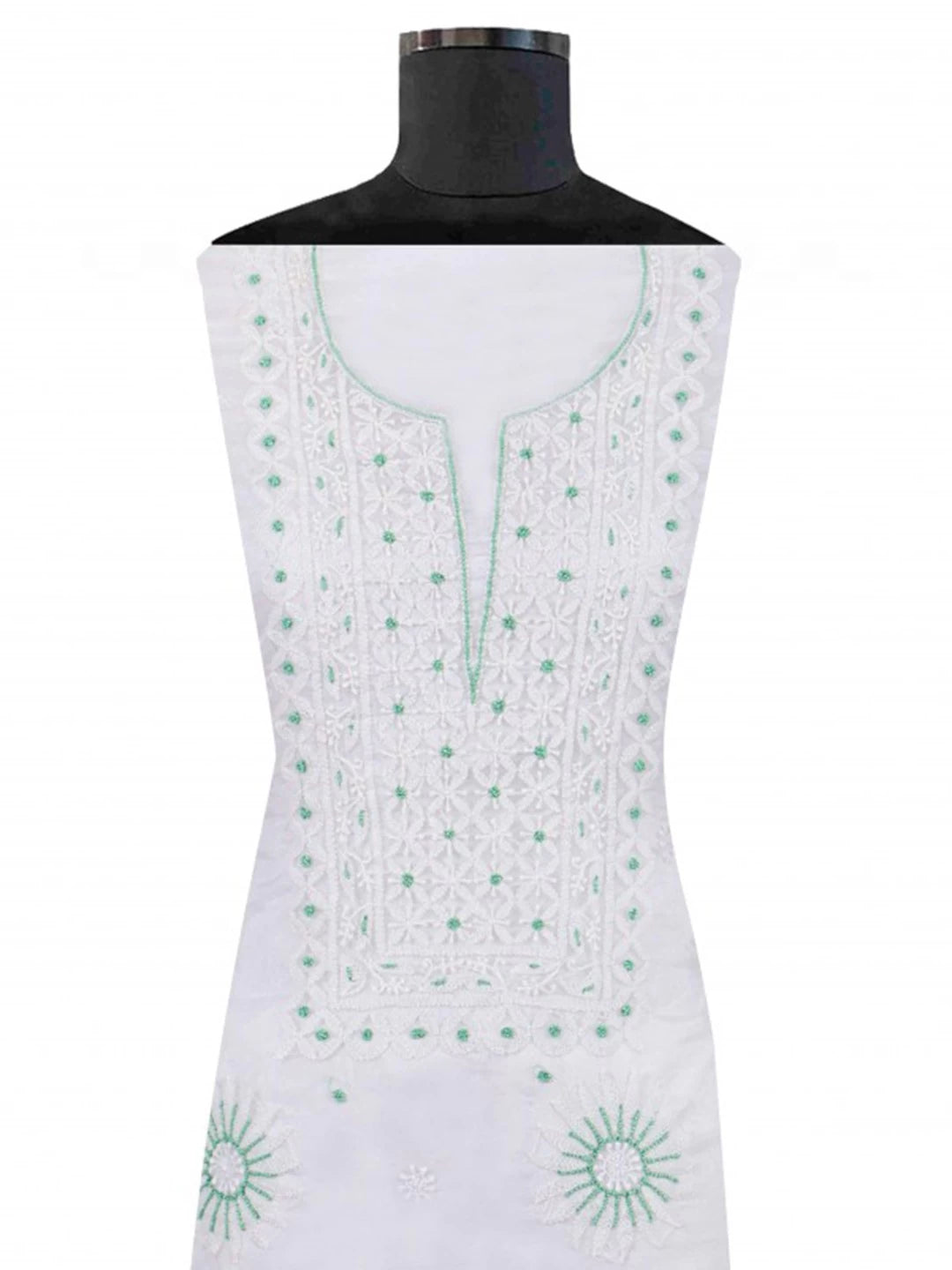 Ada Hand Embroidered White Organza Lucknowi Chikankari Unstitched Kurta Dupatta Set With Pearl Work 01A223544