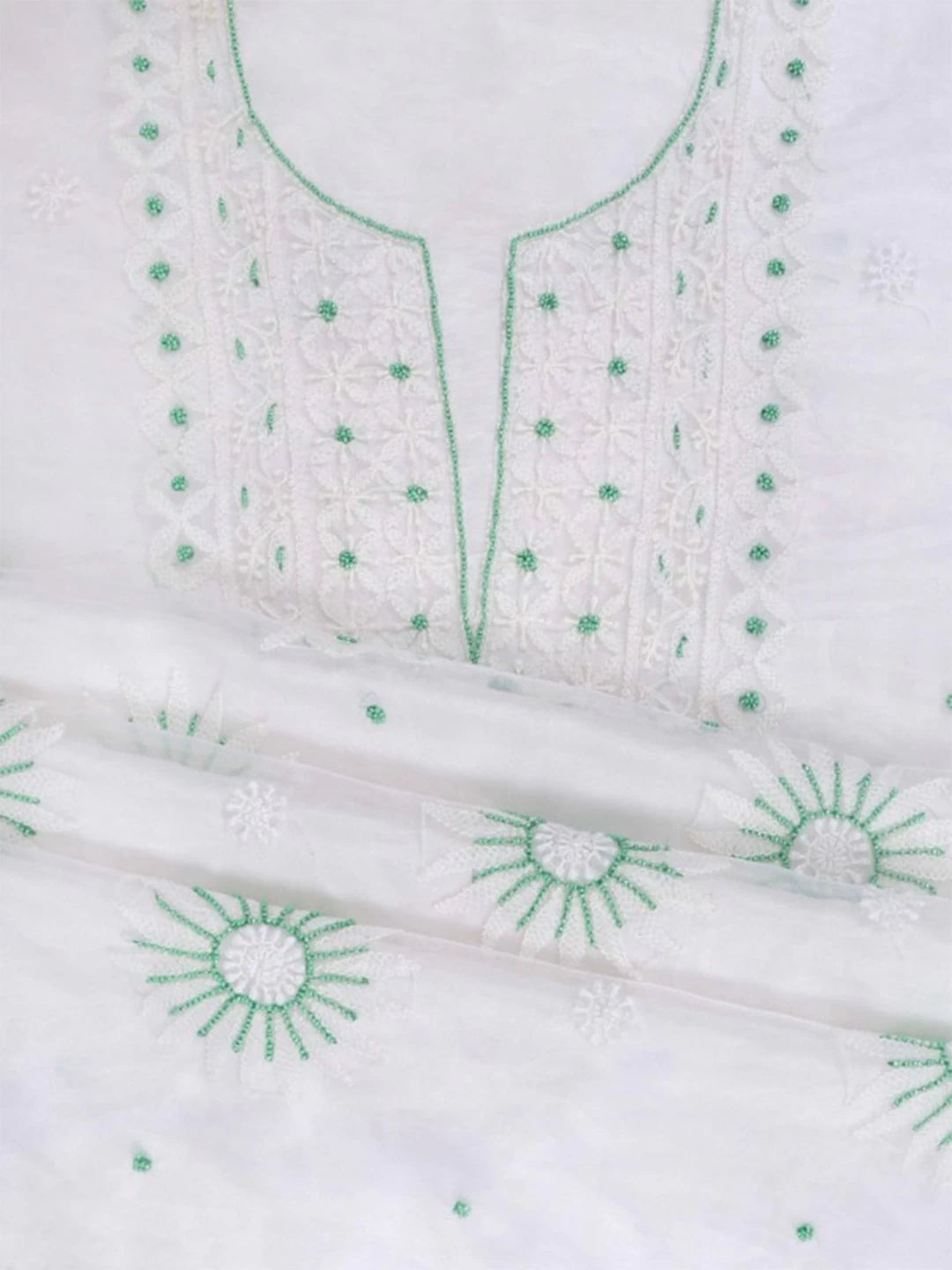 Ada Hand Embroidered White Organza Lucknowi Chikankari Unstitched Kurta Dupatta Set With Pearl Work 01A223544