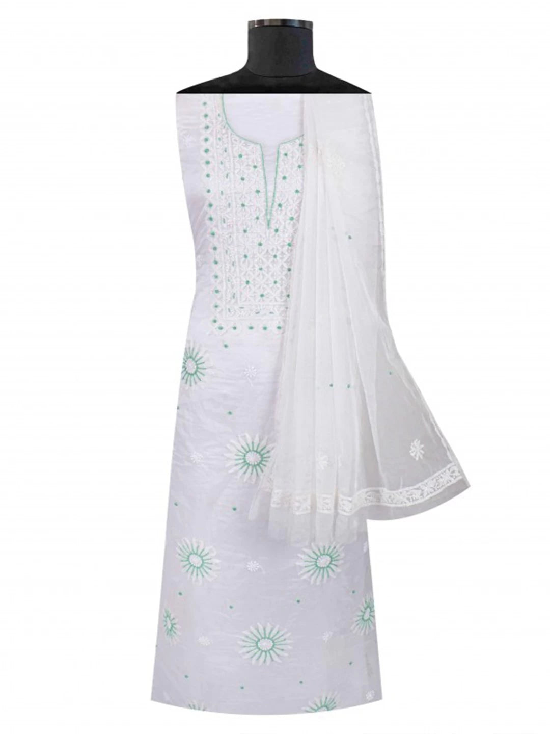 Ada Hand Embroidered White Organza Lucknowi Chikankari Unstitched Kurta Dupatta Set With Pearl Work 01A223544