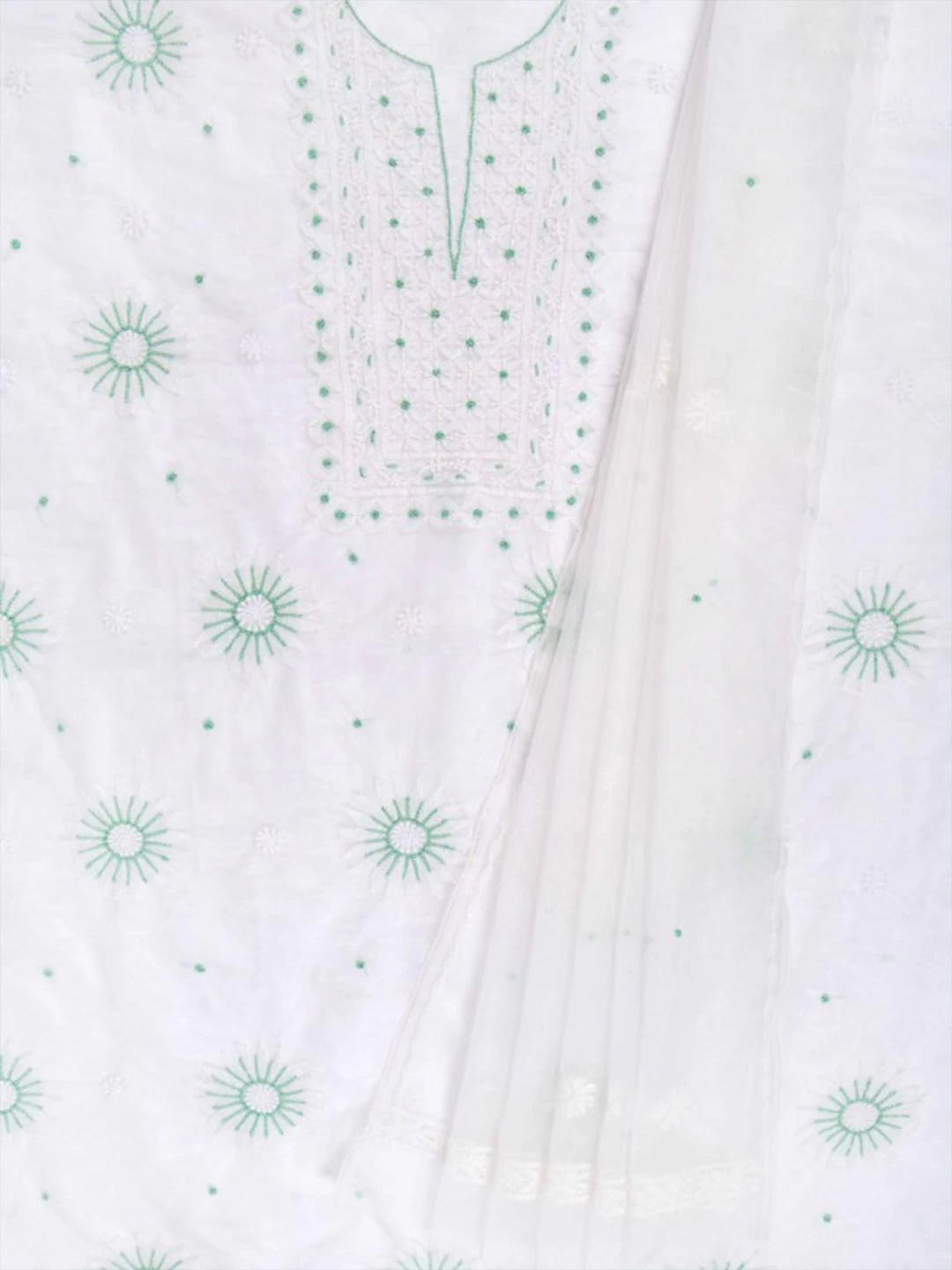 Ada Hand Embroidered White Organza Lucknowi Chikankari Unstitched Kurta Dupatta Set With Pearl Work 01A223544