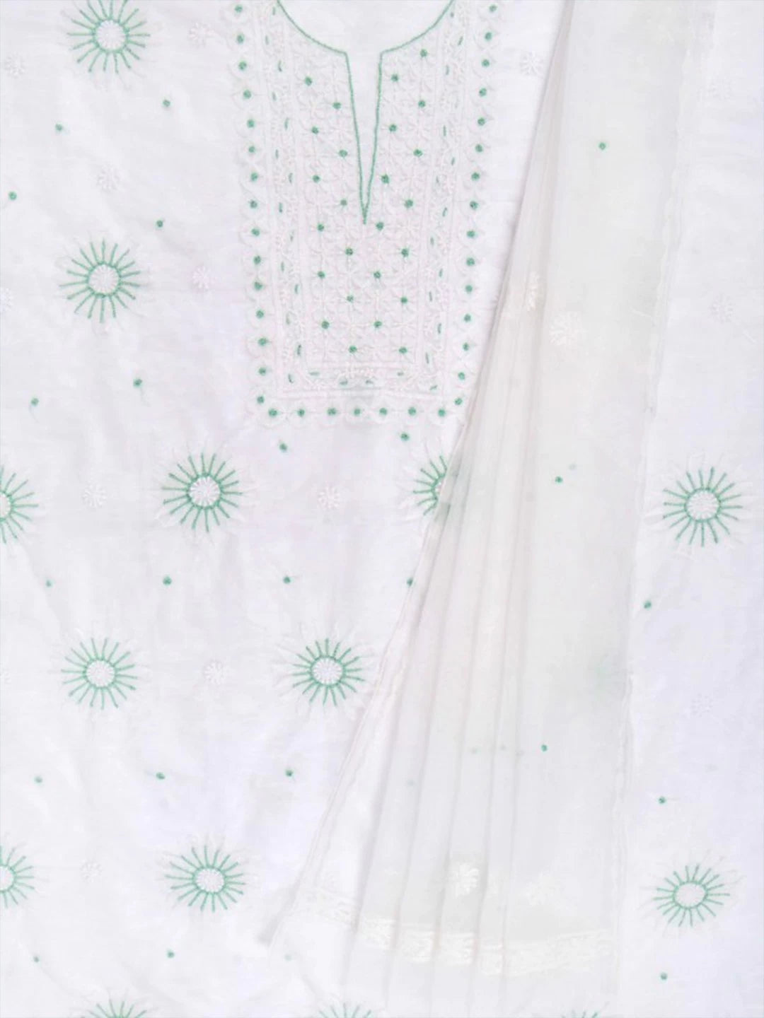 Ada Hand Embroidered White Organza Lucknowi Chikankari Unstitched Kurta Dupatta Set With Pearl Work 01A223544