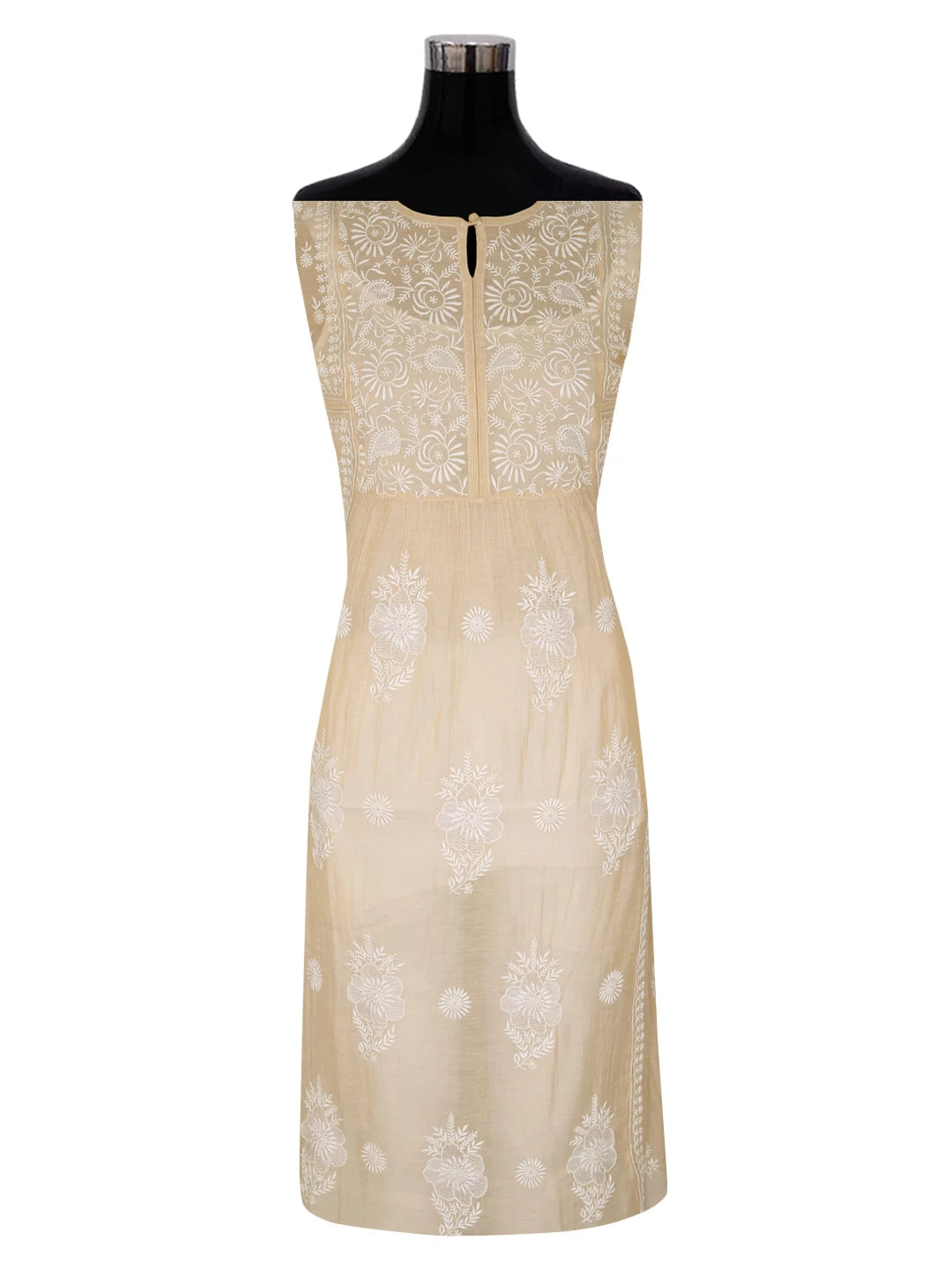Ada Hand Embroidered Light Fawn Chanderi Lucknowi Chikankari Semi-stitched Kurta Dupatta Set 01A360888