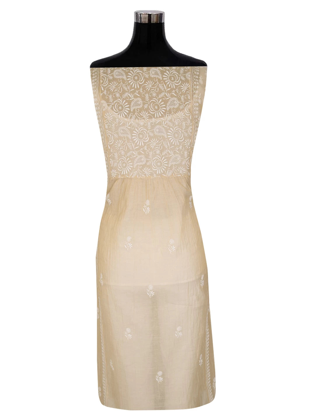 Ada Hand Embroidered Light Fawn Chanderi Lucknowi Chikankari Semi-stitched Kurta Dupatta Set 01A360888