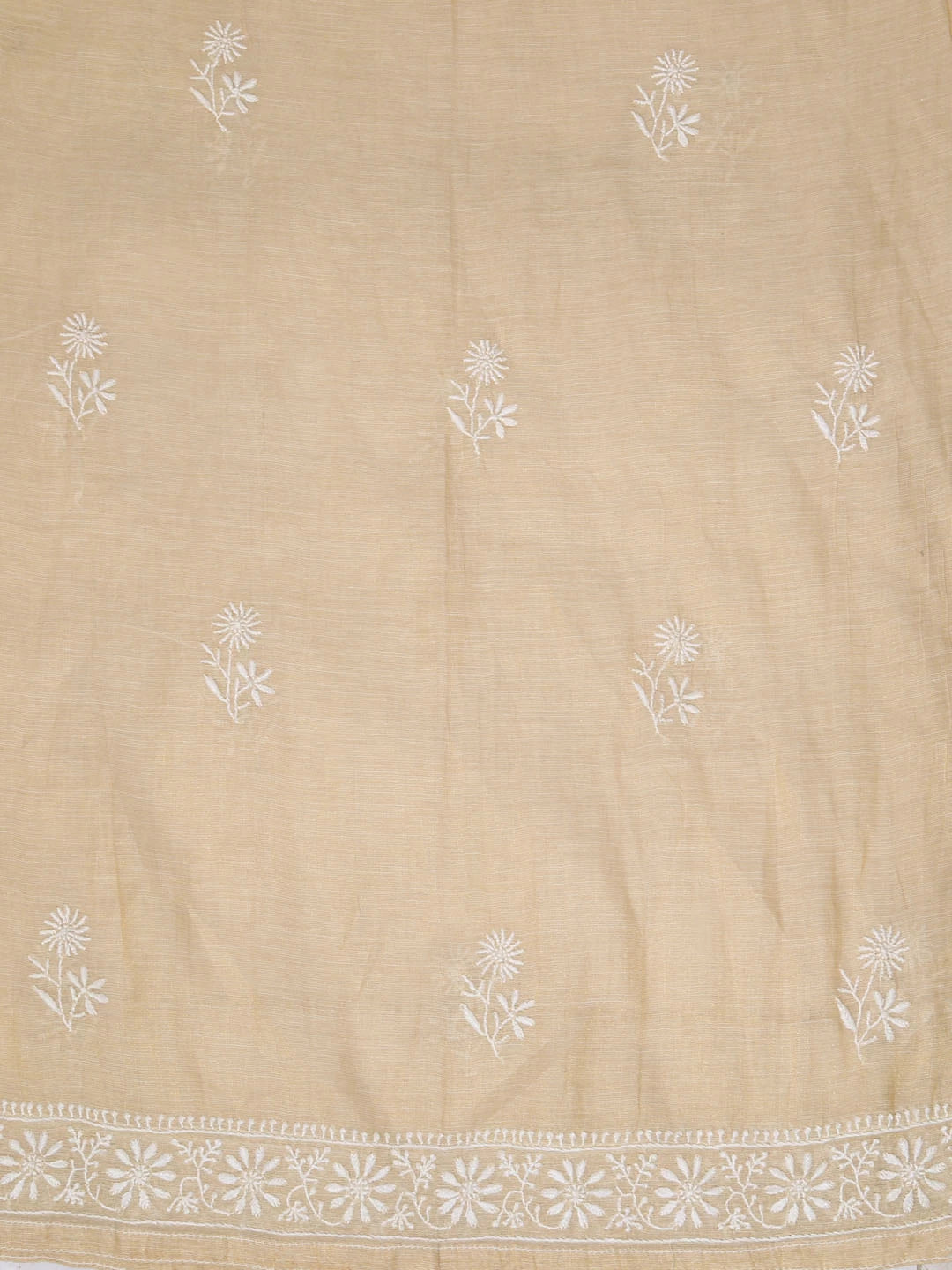 Ada Hand Embroidered Light Fawn Chanderi Lucknowi Chikankari Semi-stitched Kurta Dupatta Set 01A360888