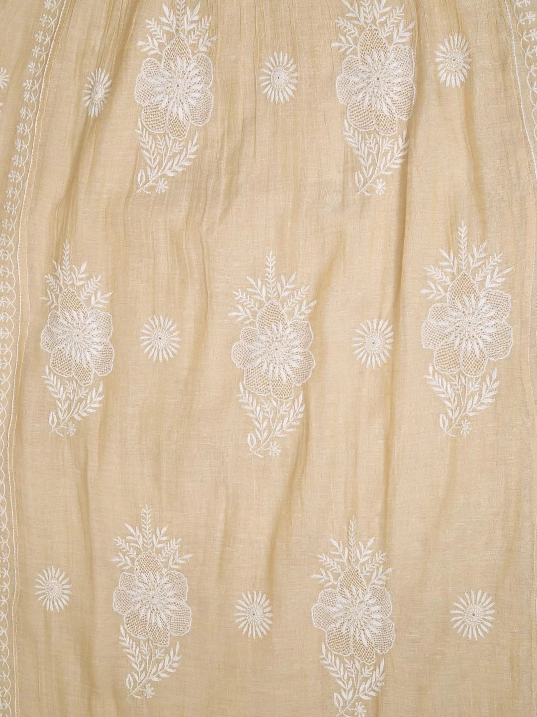 Ada Hand Embroidered Light Fawn Chanderi Lucknowi Chikankari Semi-stitched Kurta Dupatta Set 01A360888