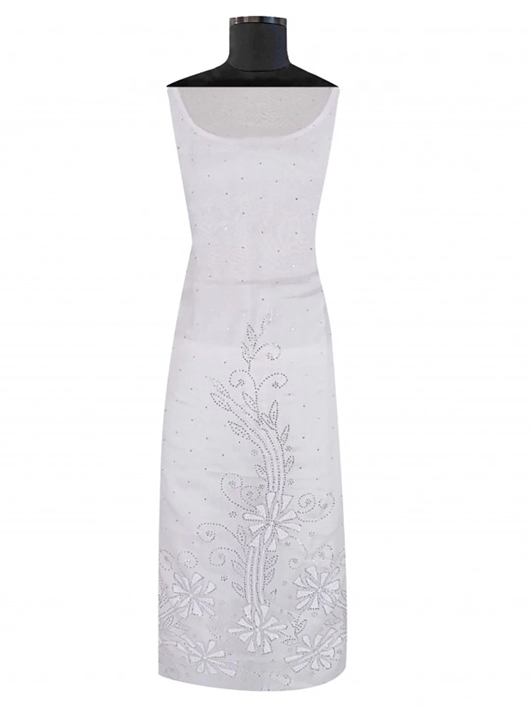 Ada Hand Embroidered White Organza Lucknowi Chikankari Unstitched Kurta Dupatta Set With Muqaish Work 01A202905