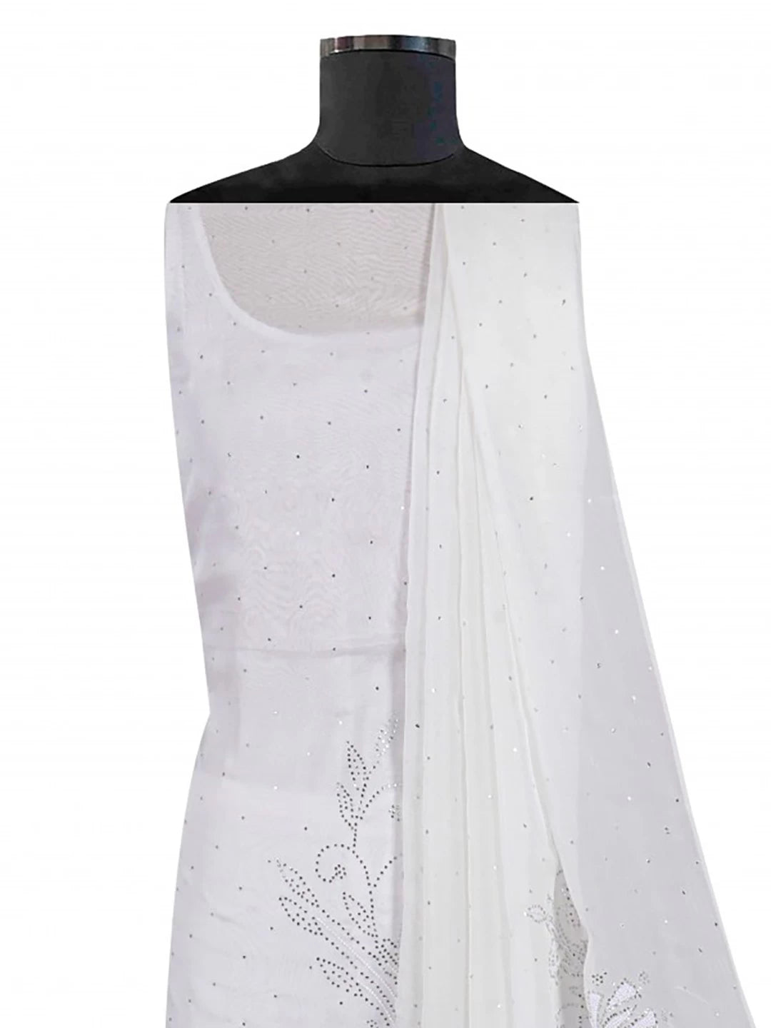 Ada Hand Embroidered White Organza Lucknowi Chikankari Unstitched Kurta Dupatta Set With Muqaish Work 01A202905