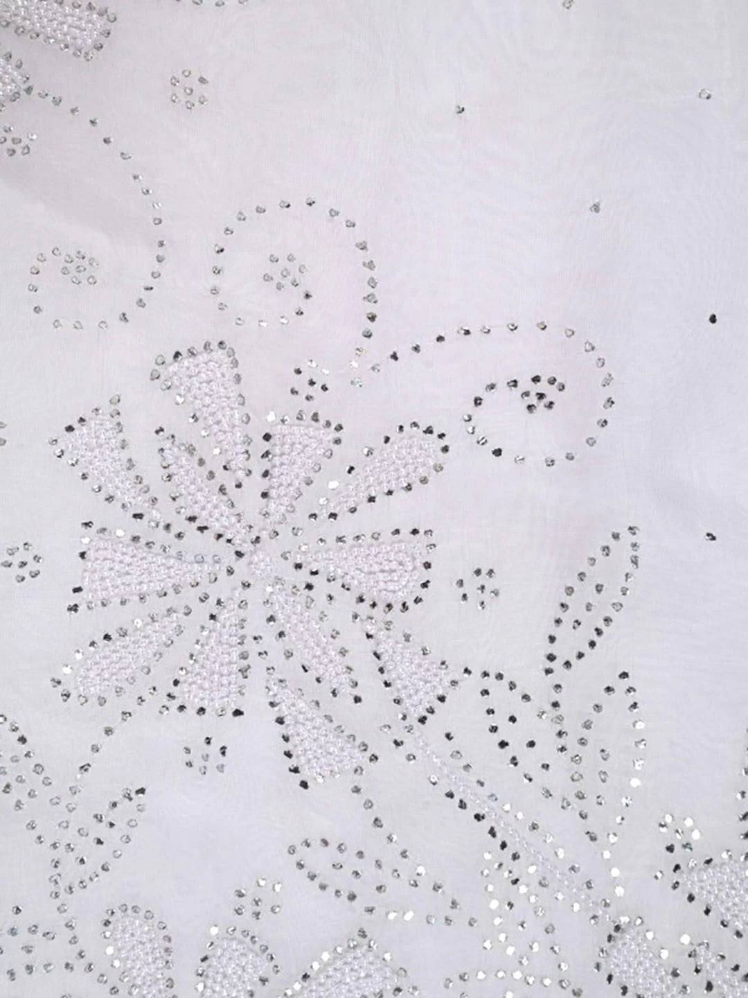 Ada Hand Embroidered White Organza Lucknowi Chikankari Unstitched Kurta Dupatta Set With Muqaish Work 01A202905