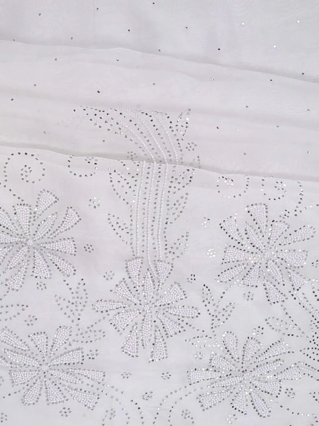 Ada Hand Embroidered White Organza Lucknowi Chikankari Unstitched Kurta Dupatta Set With Muqaish Work 01A202905