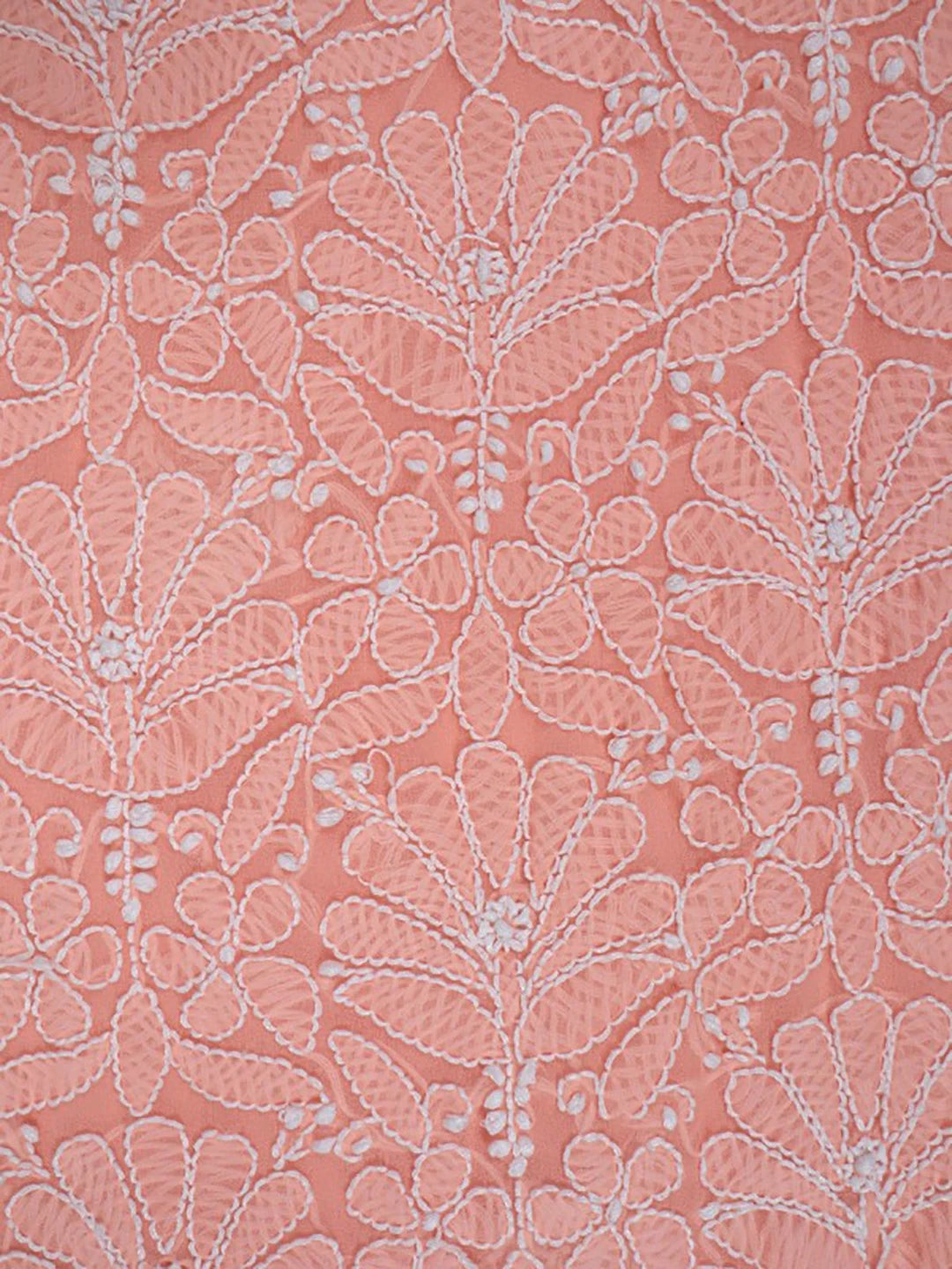 Ada Hand Embroidered Peach Georgette Lucknowi Chikankari Unstitched Kurta Dupatta Set 01A204231