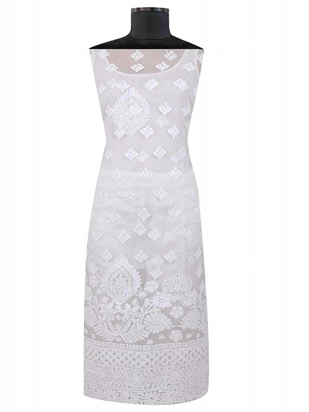 Ada Hand Embroidered White Organza Lucknowi Chikankari Unstitched Kurta Dupatta Set 01A157536