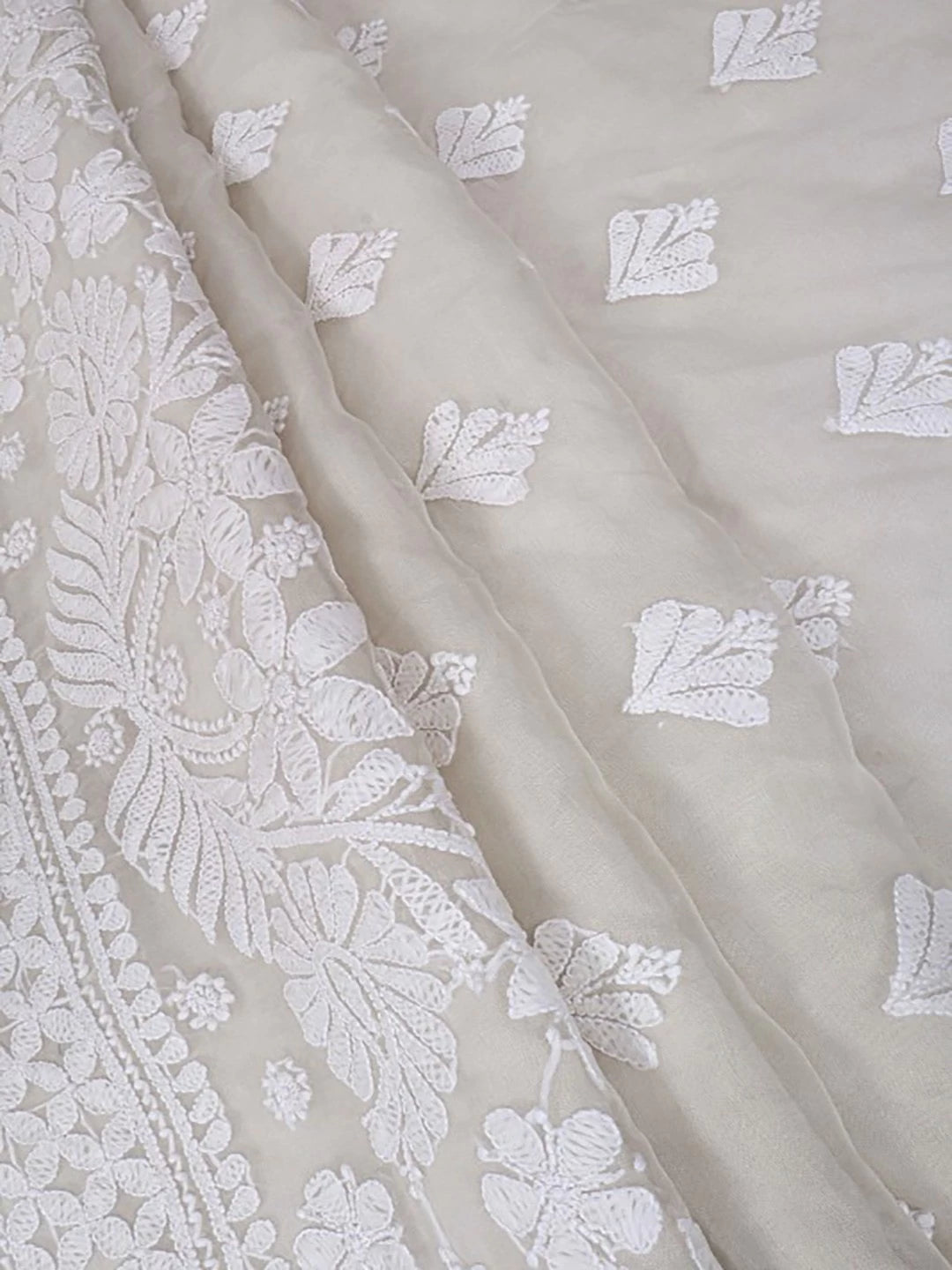 Ada Hand Embroidered White Organza Lucknowi Chikankari Unstitched Kurta Dupatta Set 01A157536