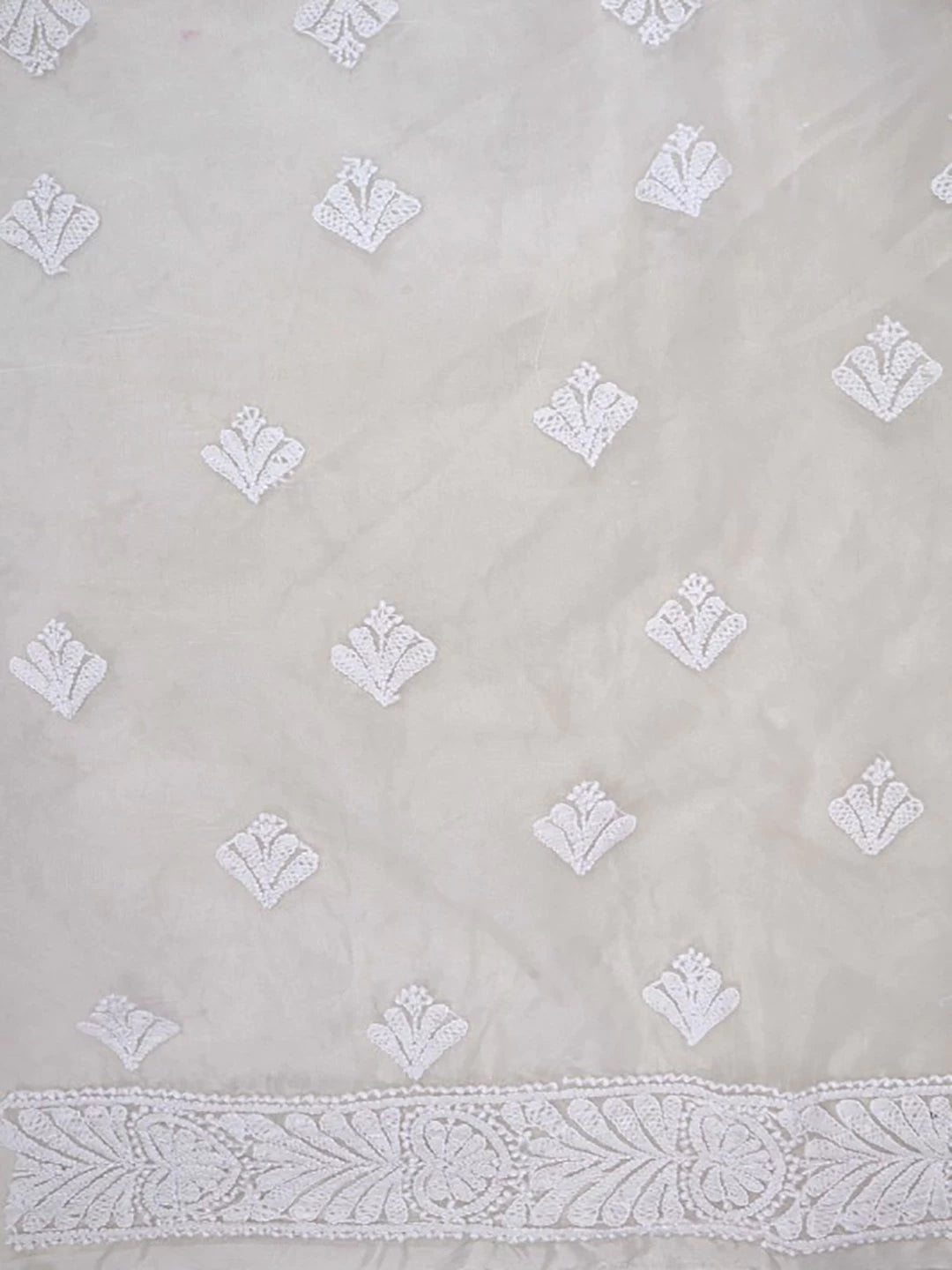 Ada Hand Embroidered White Organza Lucknowi Chikankari Unstitched Kurta Dupatta Set 01A157536