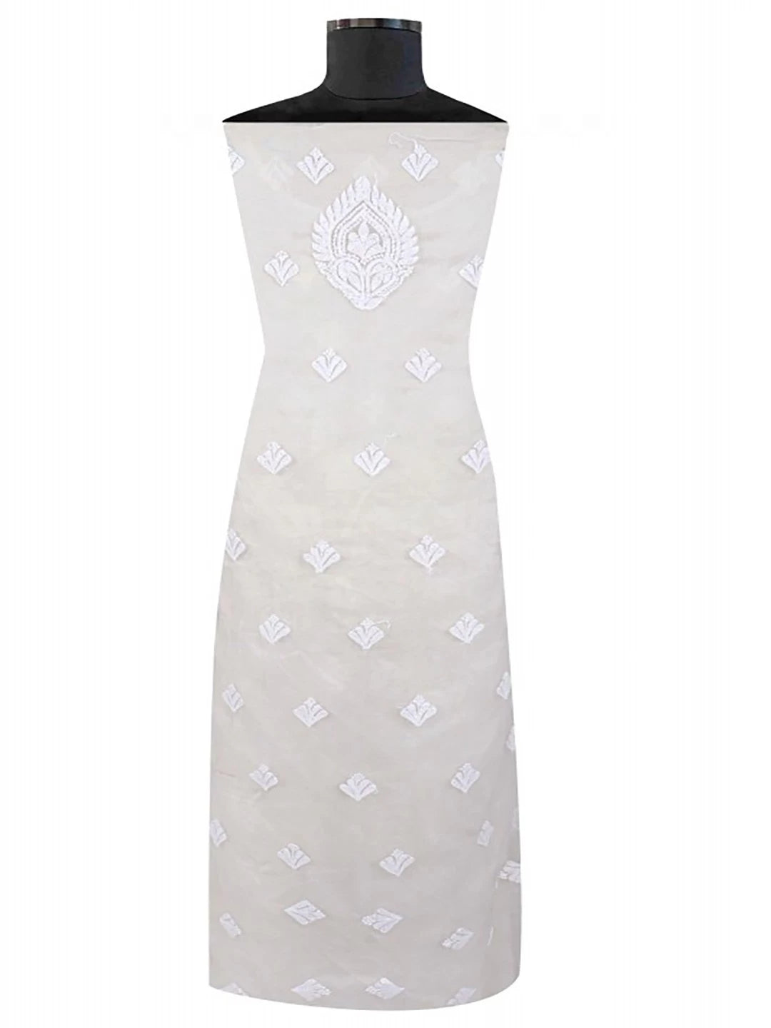 Ada Hand Embroidered White Organza Lucknowi Chikankari Unstitched Kurta Dupatta Set 01A157536