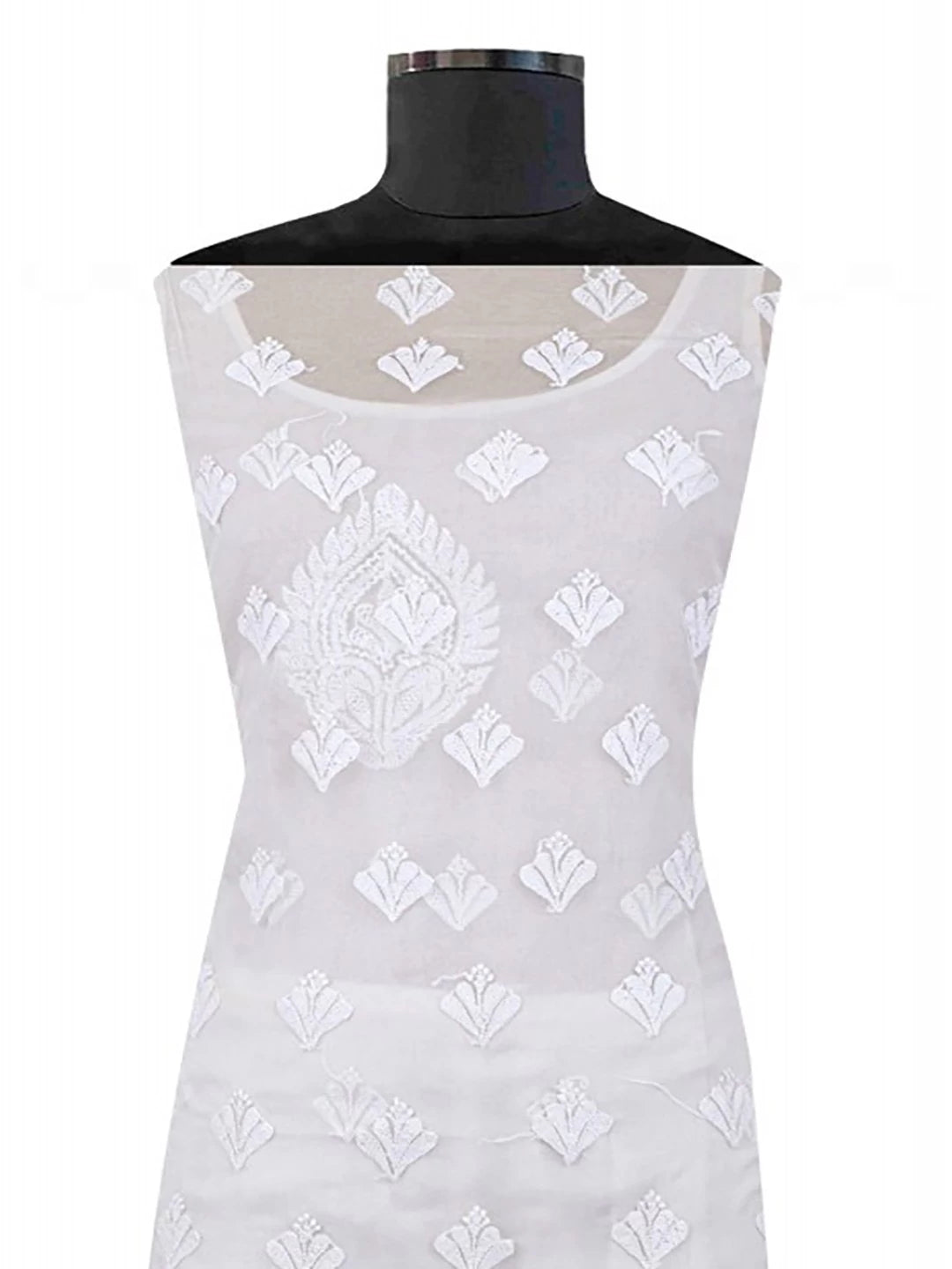 Ada Hand Embroidered White Organza Lucknowi Chikankari Unstitched Kurta Dupatta Set 01A157536