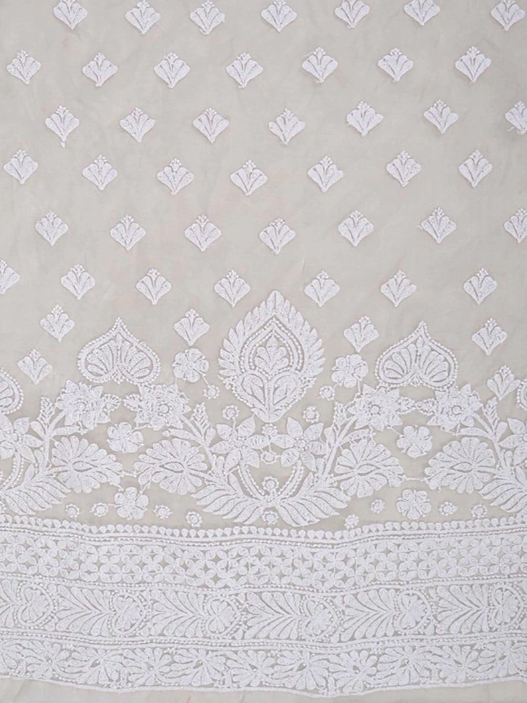 Ada Hand Embroidered White Organza Lucknowi Chikankari Unstitched Kurta Dupatta Set 01A157536