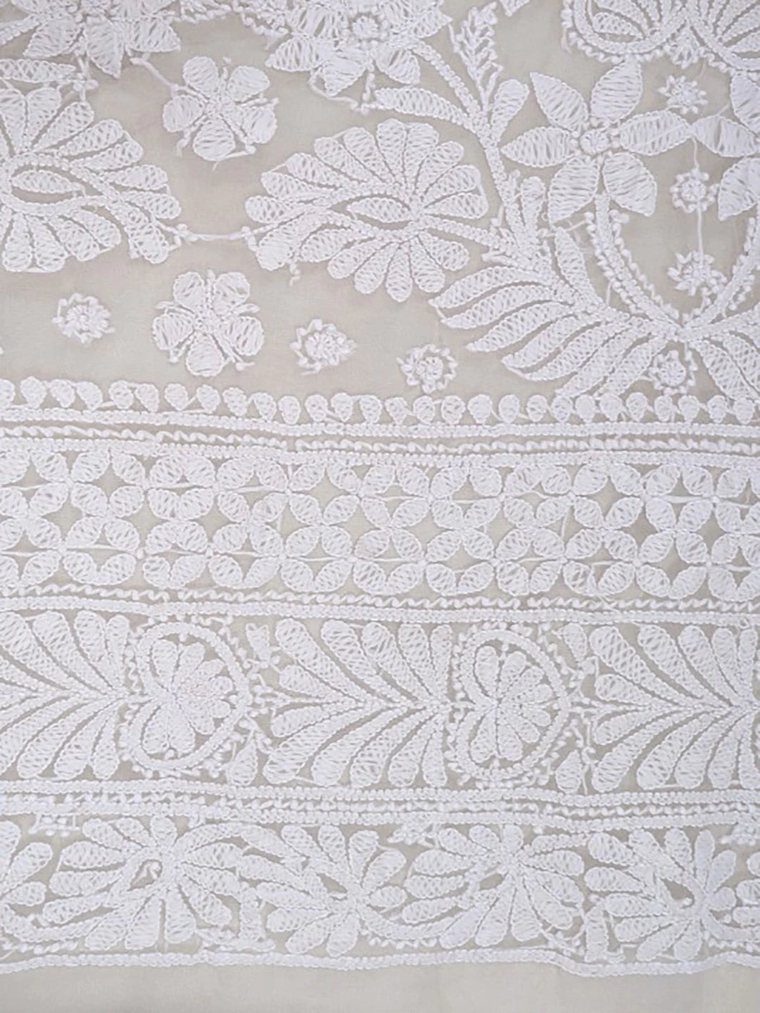 Ada Hand Embroidered White Organza Lucknowi Chikankari Unstitched Kurta Dupatta Set 01A157536