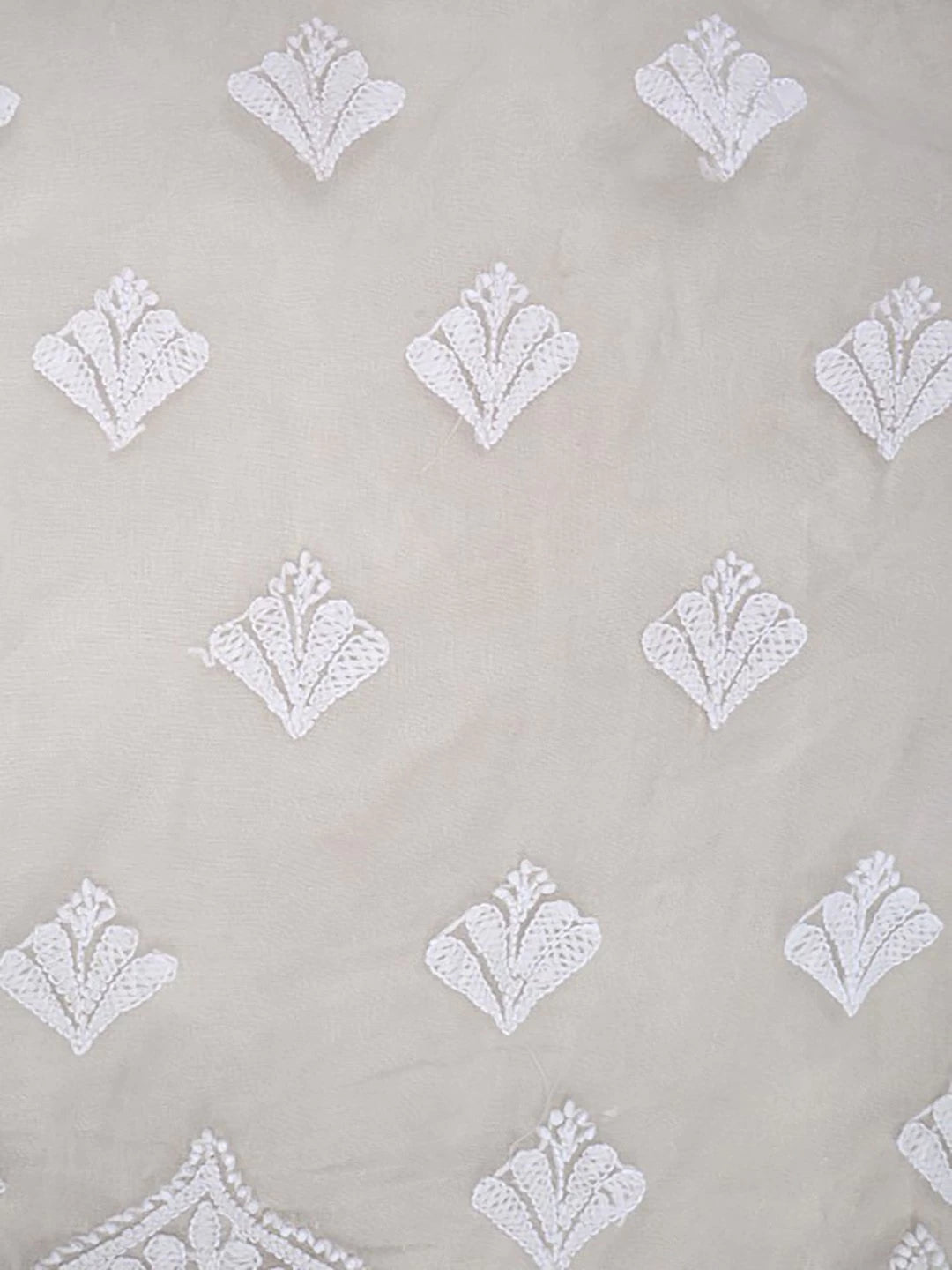 Ada Hand Embroidered White Organza Lucknowi Chikankari Unstitched Kurta Dupatta Set 01A157536