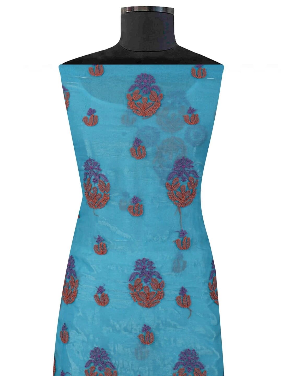 Ada Hand Embroidered Blue Organza Lucknowi Chikankiari Unstitched Kurta Dupatta Set 01A122431