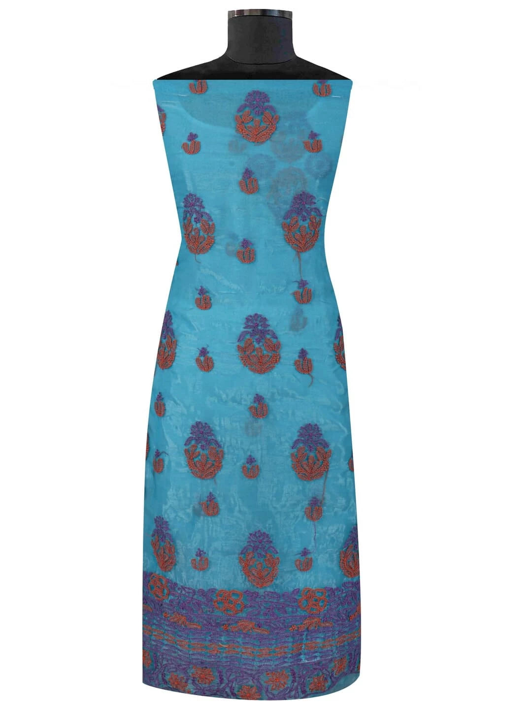 Ada Hand Embroidered Blue Organza Lucknowi Chikankiari Unstitched Kurta Dupatta Set 01A122431