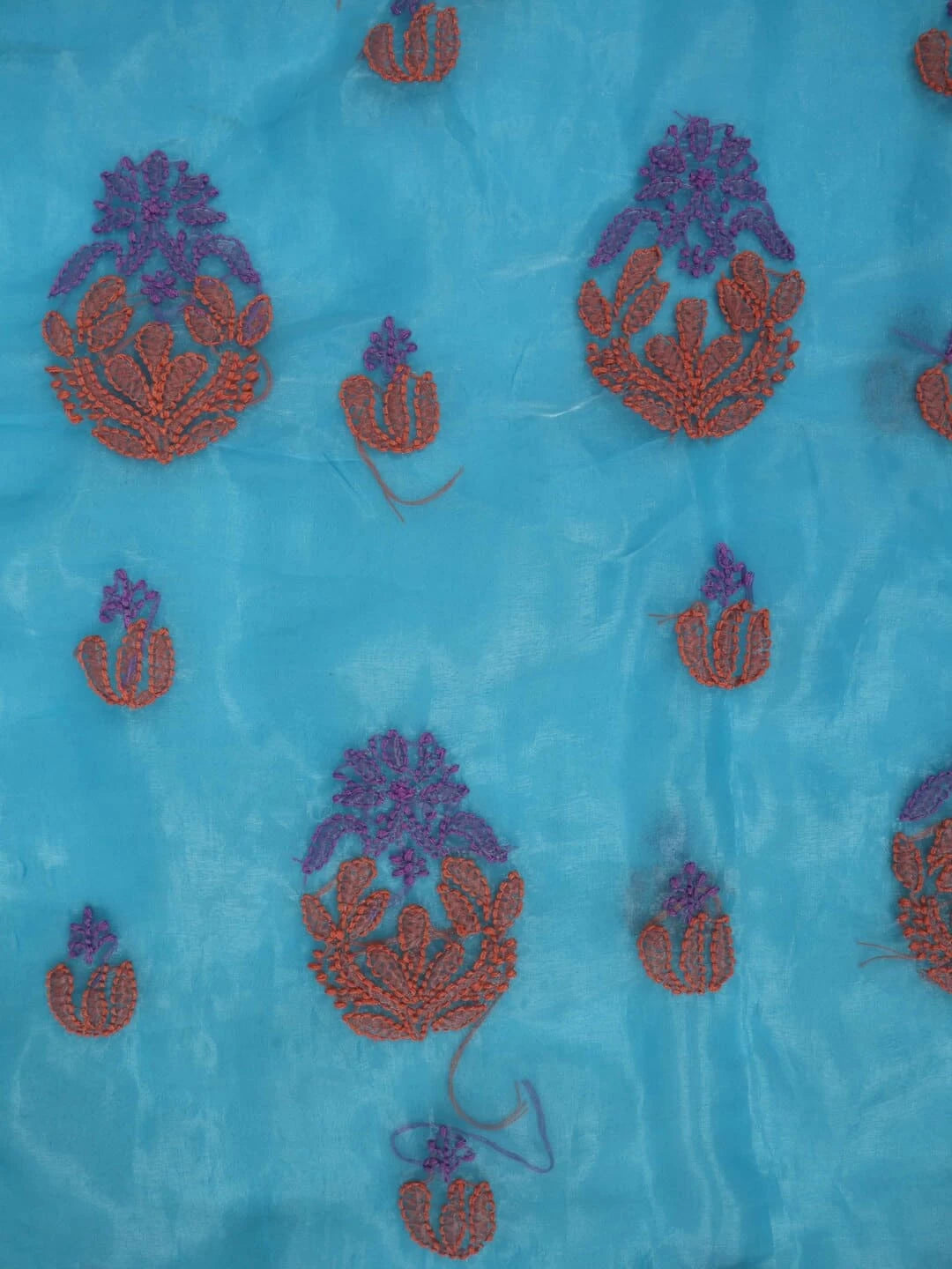 Ada Hand Embroidered Blue Organza Lucknowi Chikankiari Unstitched Kurta Dupatta Set 01A122431