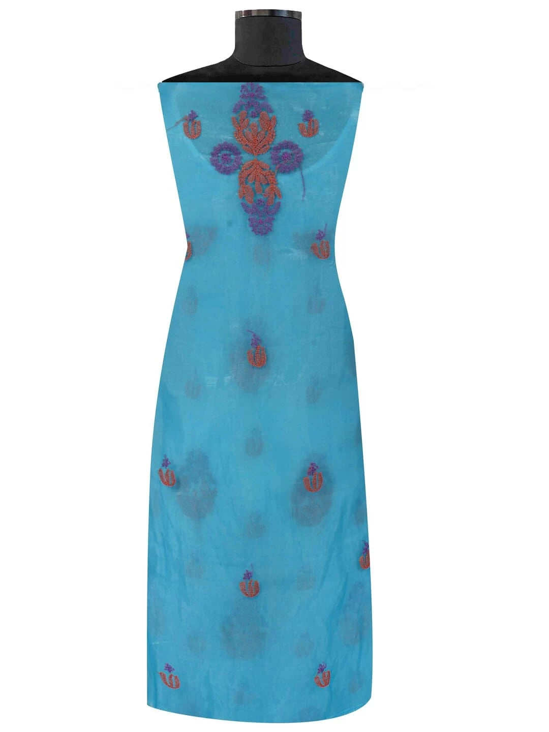 Ada Hand Embroidered Blue Organza Lucknowi Chikankiari Unstitched Kurta Dupatta Set 01A122431