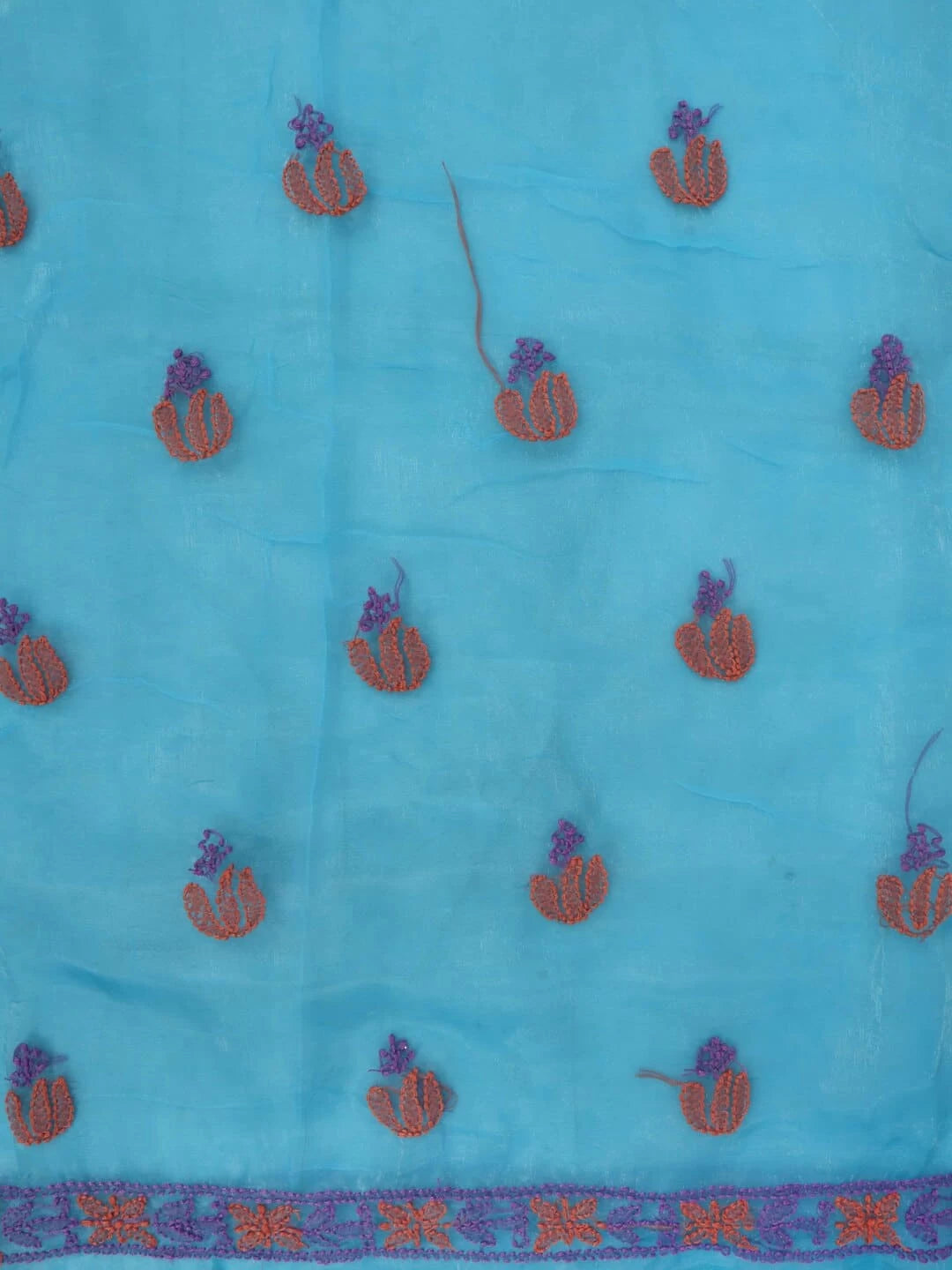 Ada Hand Embroidered Blue Organza Lucknowi Chikankiari Unstitched Kurta Dupatta Set 01A122431