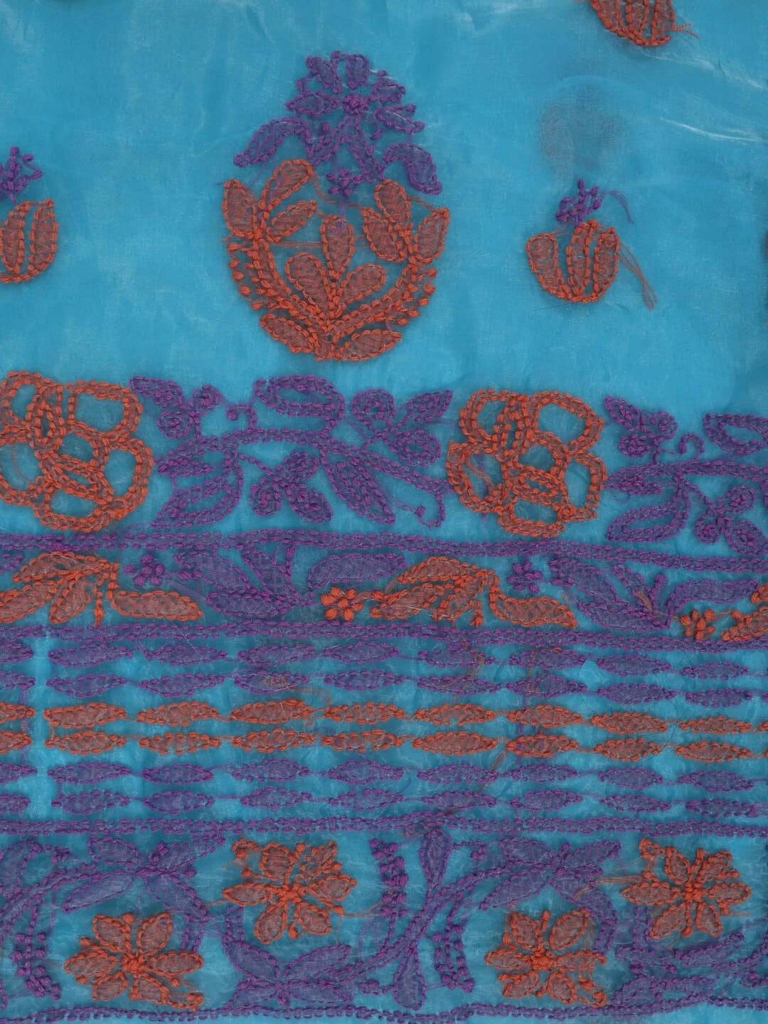 Ada Hand Embroidered Blue Organza Lucknowi Chikankiari Unstitched Kurta Dupatta Set 01A122431