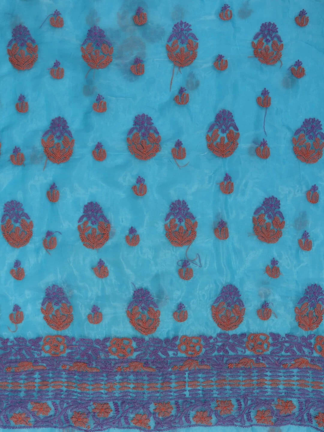 Ada Hand Embroidered Blue Organza Lucknowi Chikankiari Unstitched Kurta Dupatta Set 01A122431