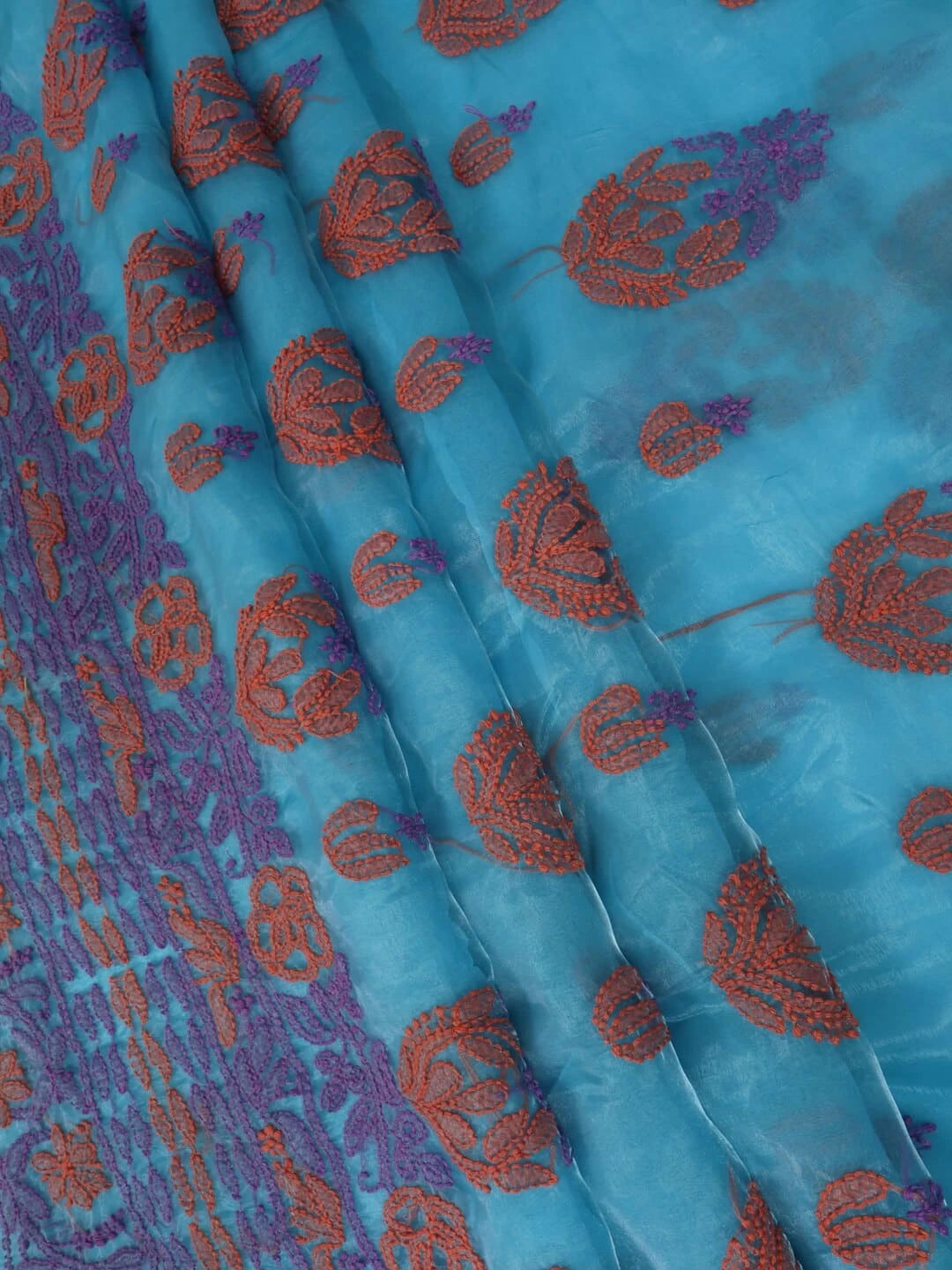Ada Hand Embroidered Blue Organza Lucknowi Chikankiari Unstitched Kurta Dupatta Set 01A122431