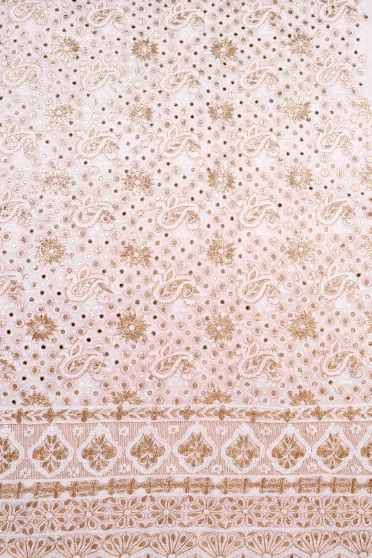 Ada Hand Embroidered White Georgette Lucknowi Chikankari Unstitched Kurta Dupatta Set with Gota Patti Work 01A123460