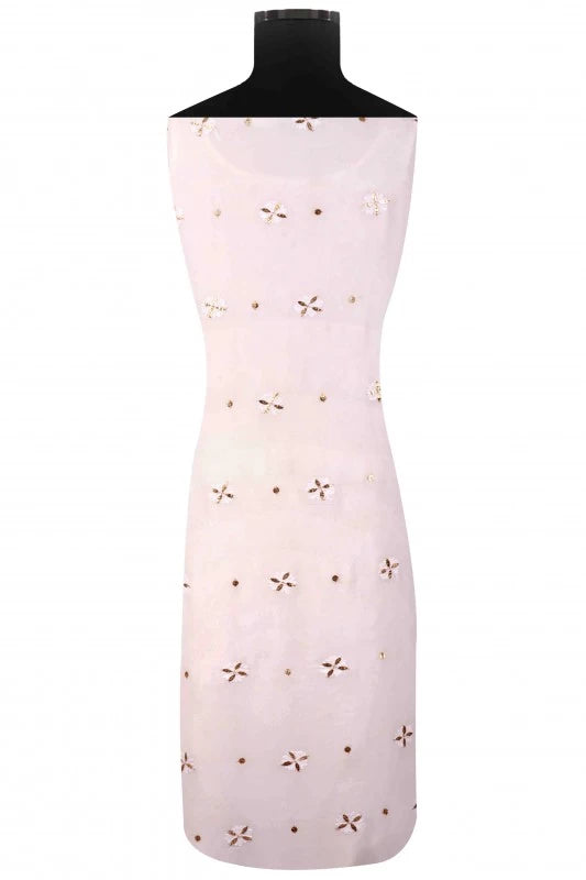 Ada Hand Embroidered White Georgette Lucknowi Chikankari Unstitched Kurta Dupatta Set with Gota Patti Work 01A123460