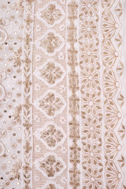 Ada Hand Embroidered White Georgette Lucknowi Chikankari Unstitched Kurta Dupatta Set with Gota Patti Work 01A123460