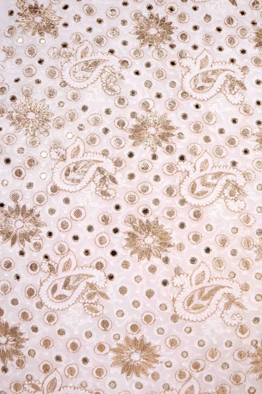 Ada Hand Embroidered White Georgette Lucknowi Chikankari Unstitched Kurta Dupatta Set with Gota Patti Work 01A123460