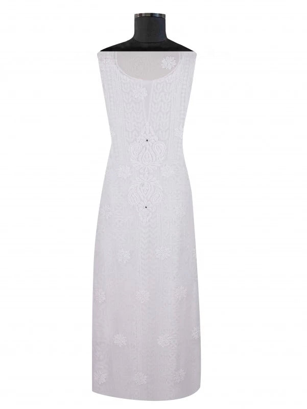 Ada Hand Embroidered White Georgette Lucknowi Chikankari Unstitched Kurta Dupatta With Sequinned Work 01A125226