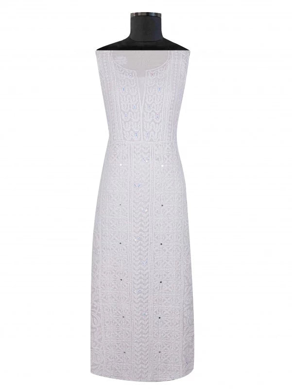 Ada Hand Embroidered White Georgette Lucknowi Chikankari Unstitched Kurta Dupatta With Sequinned Work 01A125226