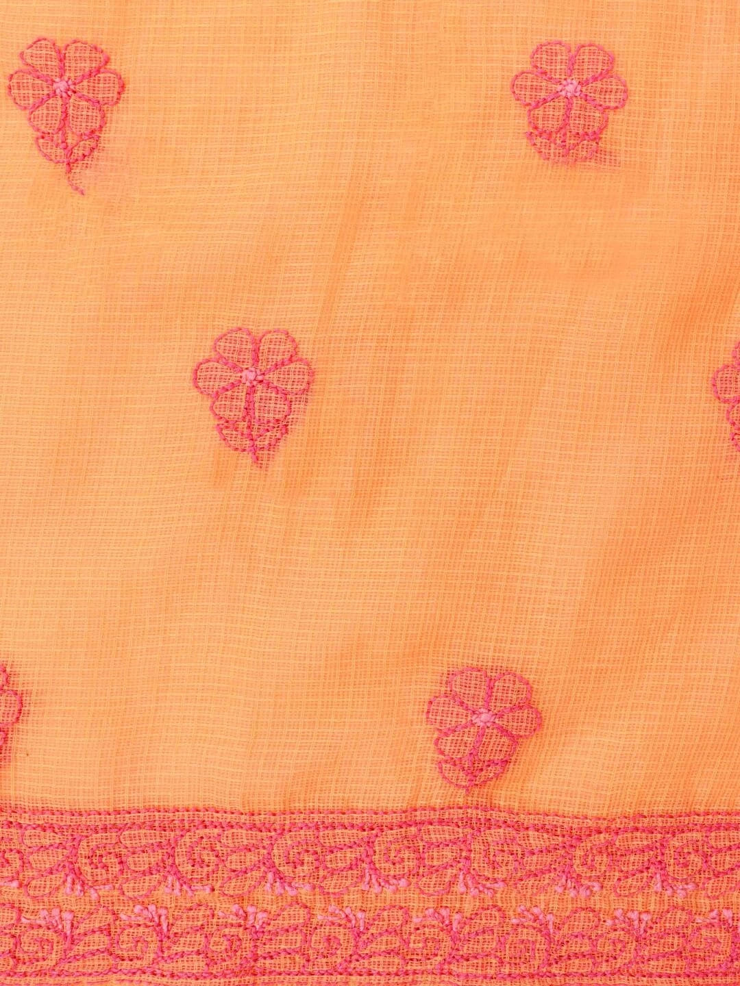 Ada Hand Embroidered Peach Kota Lucknowi Chikankari Unstitched Kurta Dupatta Set 01A94742
