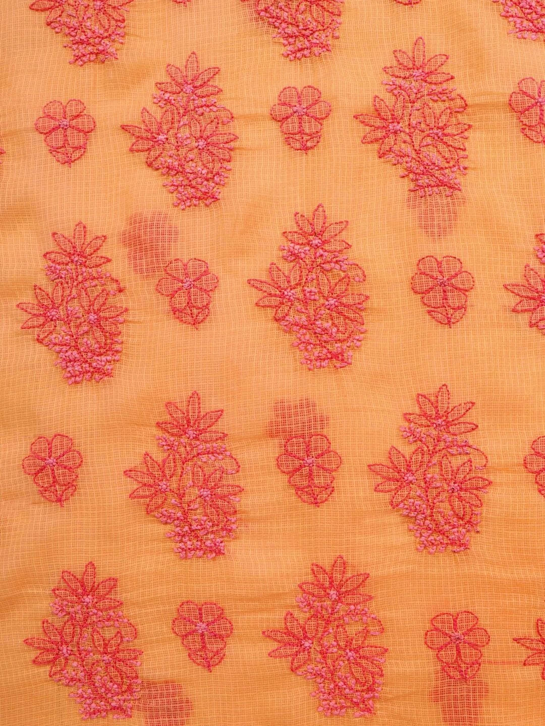 Ada Hand Embroidered Peach Kota Lucknowi Chikankari Unstitched Kurta Dupatta Set 01A94742