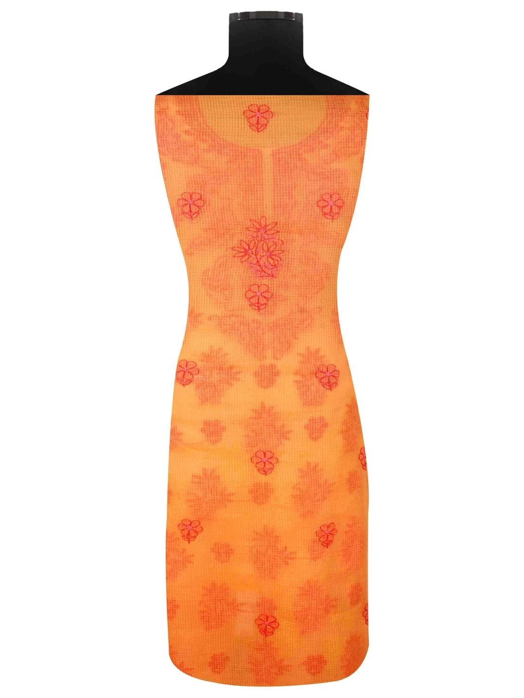 Ada Hand Embroidered Peach Kota Lucknowi Chikankari Unstitched Kurta Dupatta Set 01A94742
